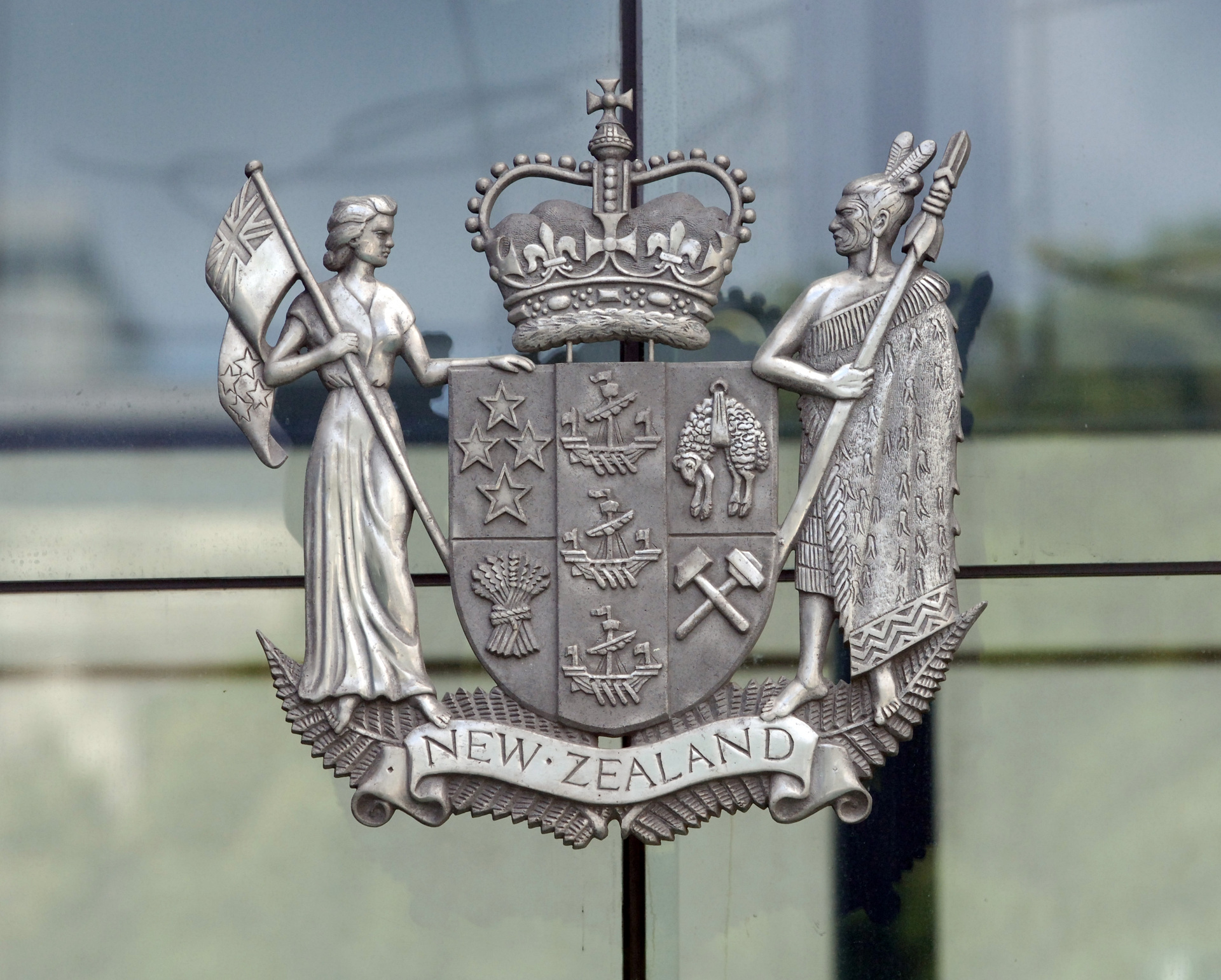The coat of arms at the High Court in Wellington.  Photo / NZPA

