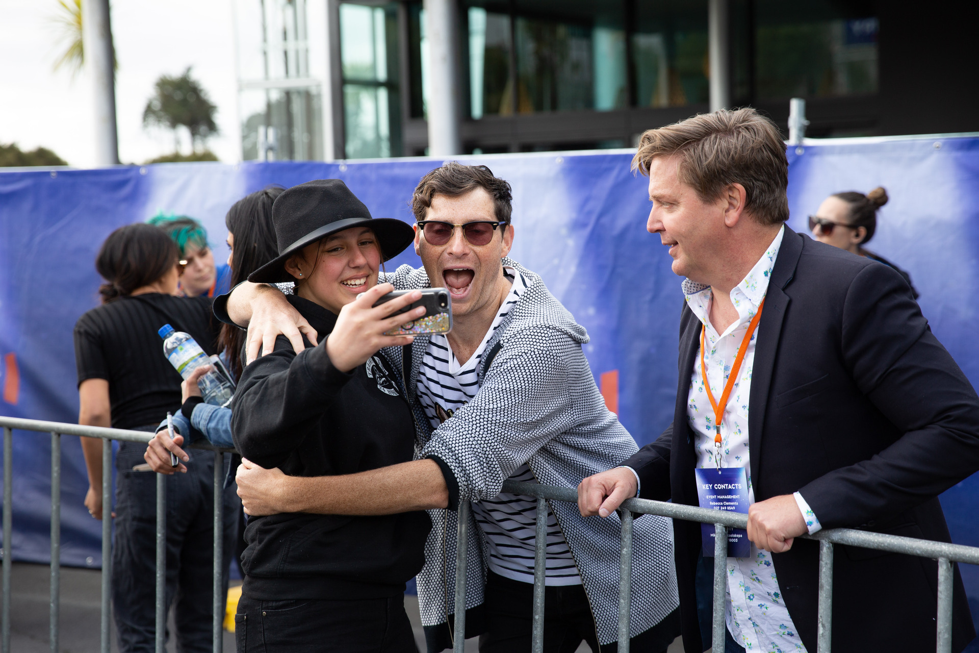 Fans queue to meet actors (including Sam Bunkall and Michael Galvin, right) at a 2019 Shortland Street open day at South Pacific Pictures, Henderson. Photo / Sylvie Whinray