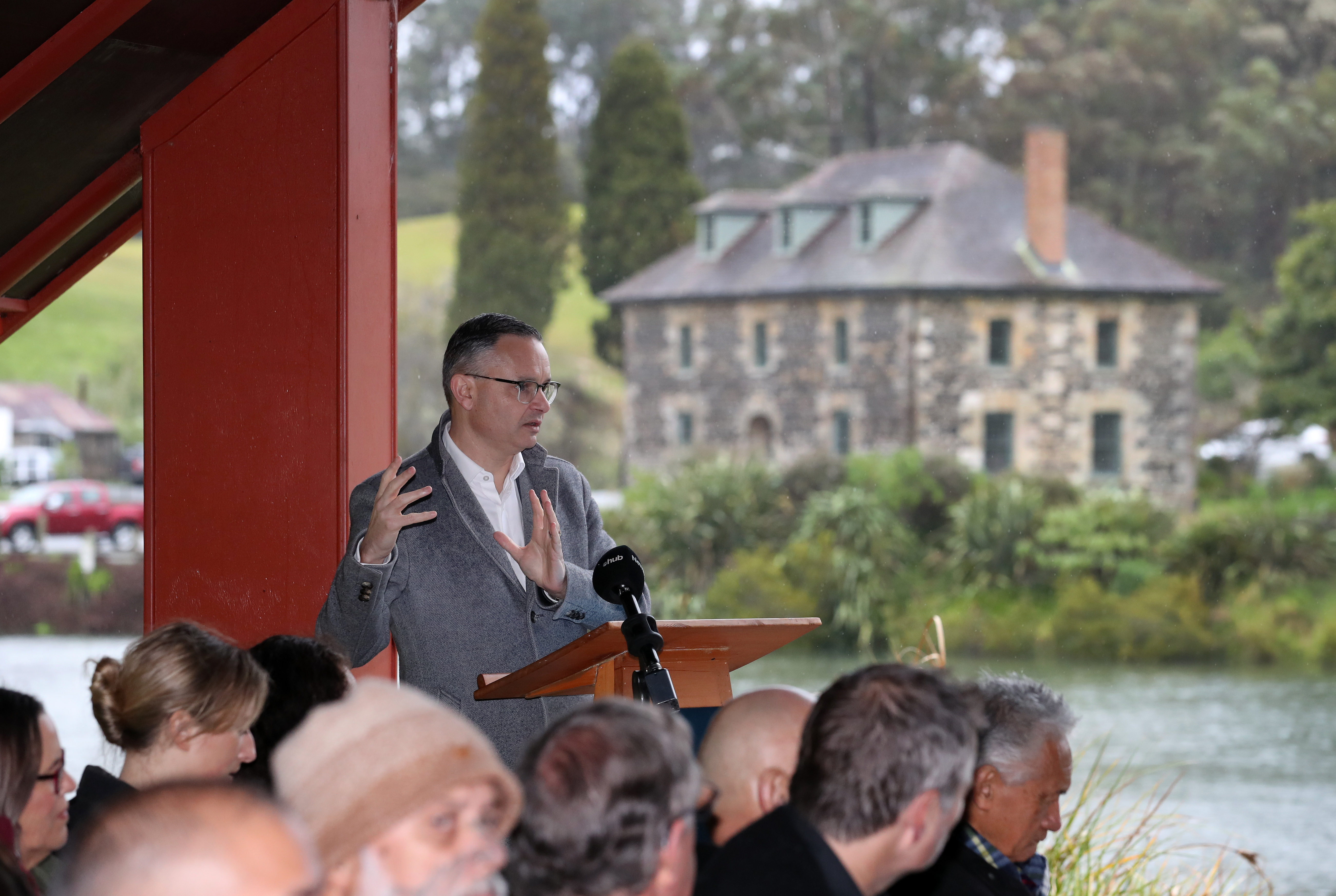 Associate Minister for the Environment James Shaw addresses the audience at Te Ahurea Kororipo Heritage Park in Kerikeri. Photo / Michael Cunningham