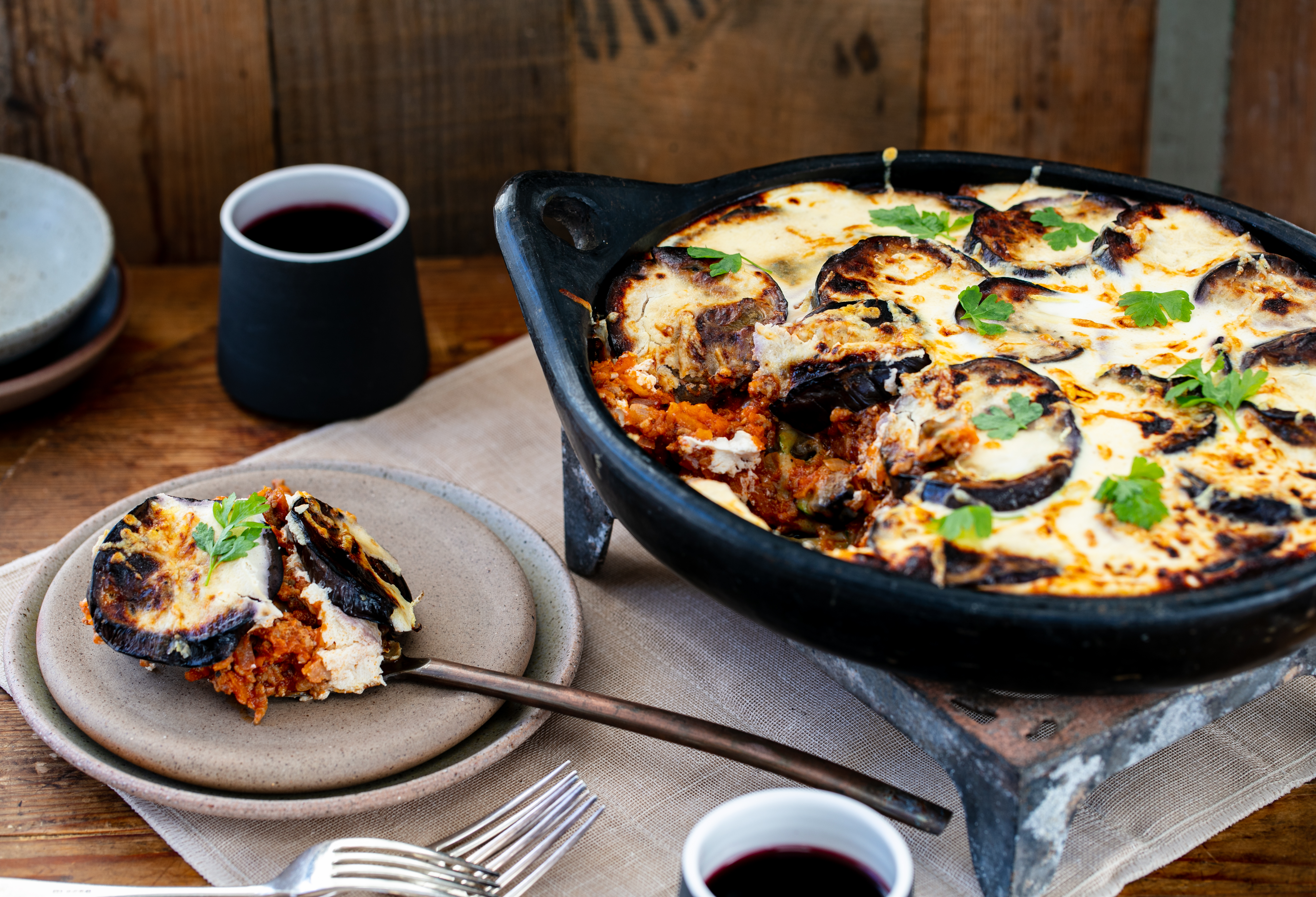 Moussaka is a comforting mince meal. Photo / Babiche Martens