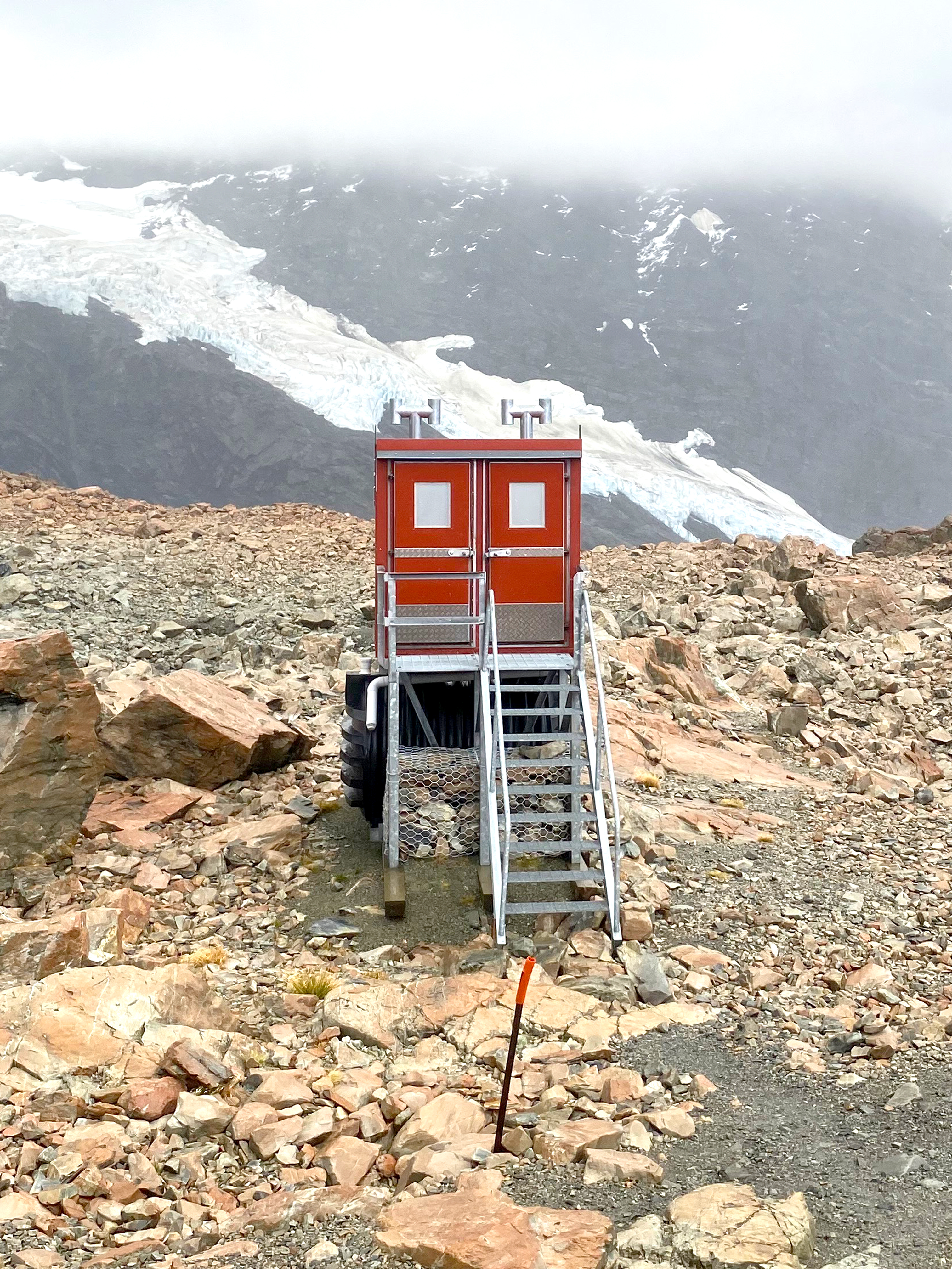 The Mueller Hut toilet facilities are full to the brim with almost 250 daily visitors dropping by on the route. Photo / Thomas Bywater
