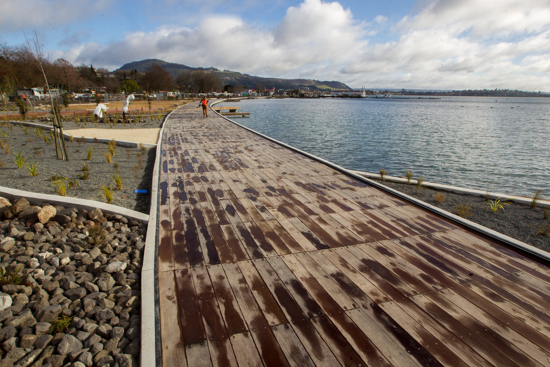 The new Rotorua lakefront boardwalk was designed by architecture firm Isthmus. Photo / Ben Fraser