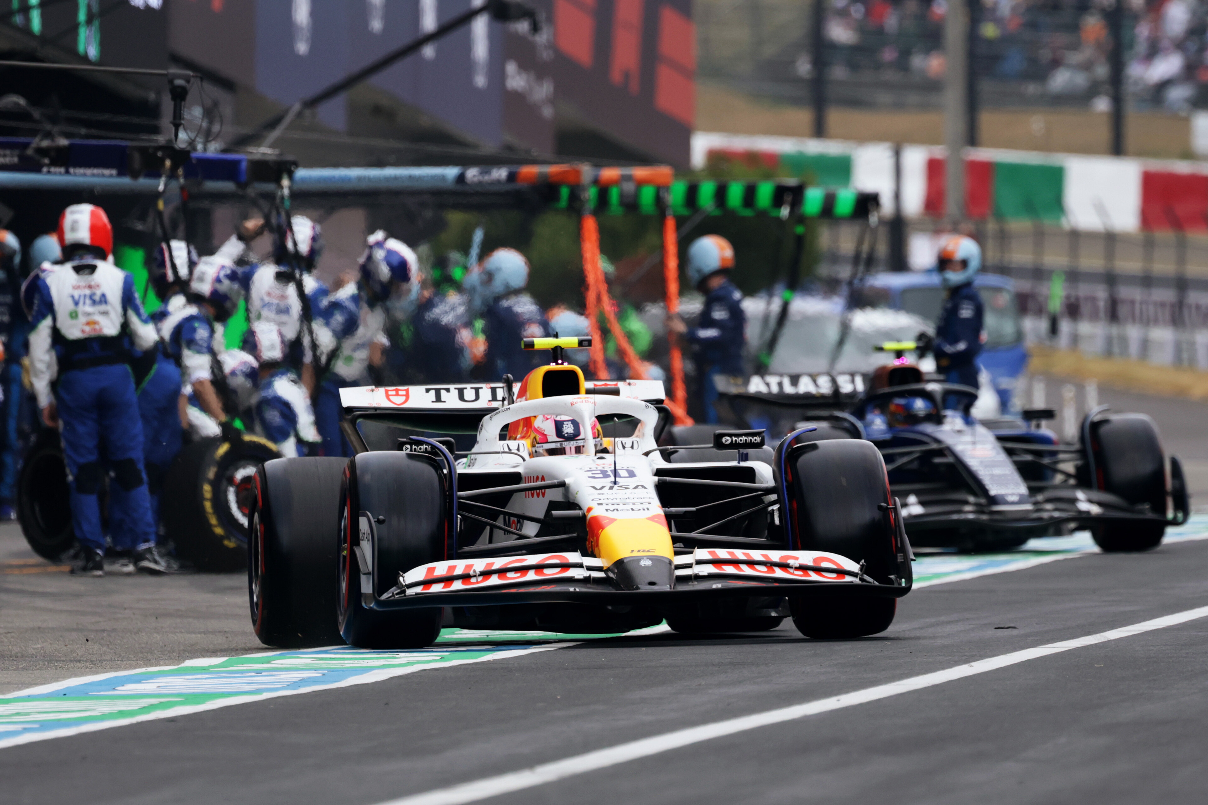 Liam Lawson leaves the pit lane at Suzuka. Photo / Red Bull