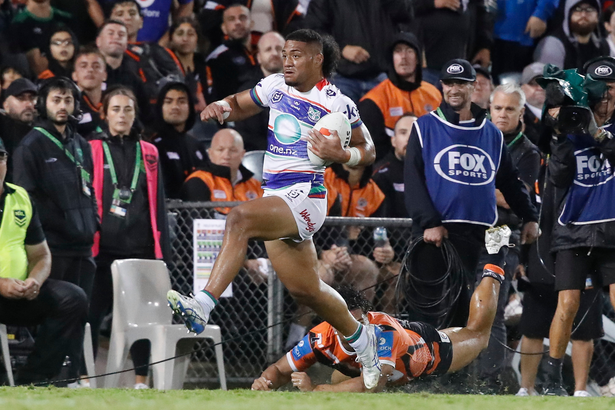 Leka Halasima's 70m solo try against Wests Tigers was lauded by some fans as 'the greatest first try in the history of the NRL' . Photo / Photosport.