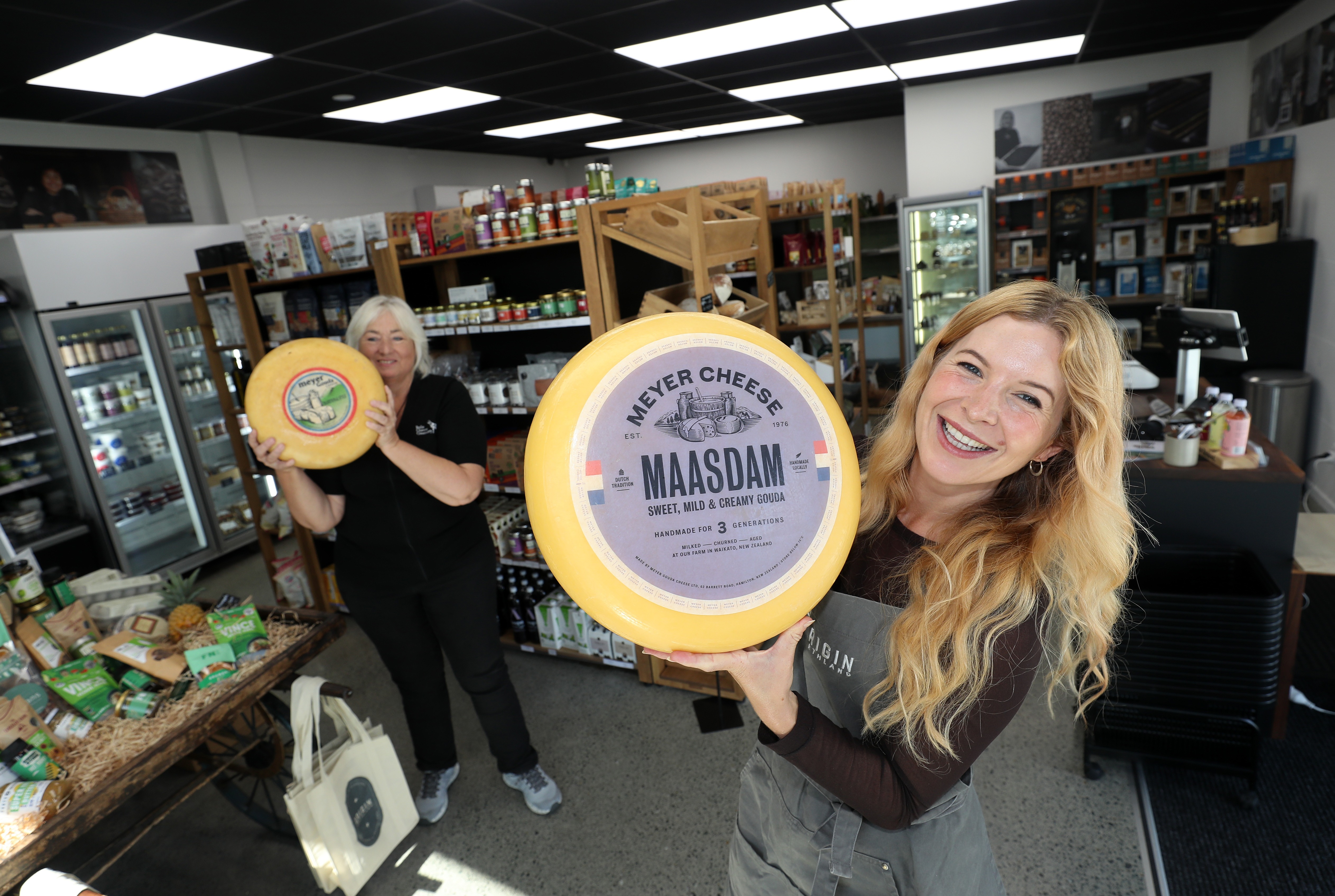 Say cheese! Origin Northland owner Jennifer Rodrigue (left) and shopkeeper Nora Bird love to provide locals with great products and have won praise for their knowledge of New Zealand-made cheese. Photo / Michael Cunningham