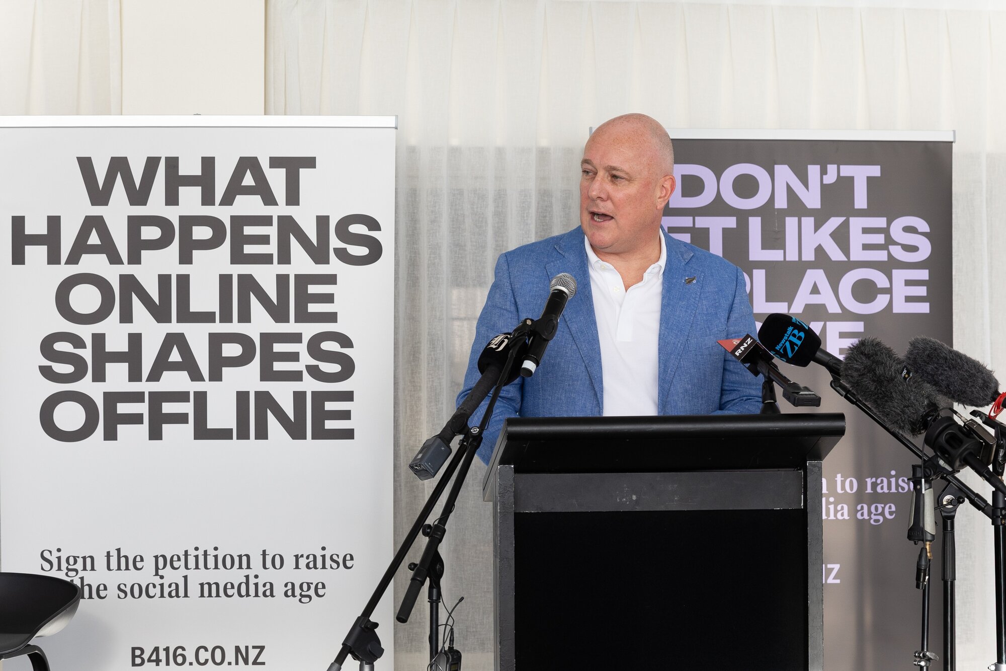 Prime Minister Christopher Luxon spoke at the B416 social media event. Photo / Sylvie Whinray