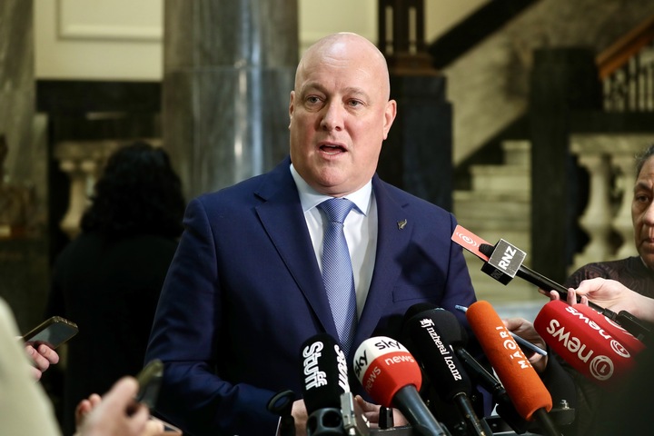 Prime Minister Christopher Luxon speaks to media ahead of the Treaty Principles Bill's first reading. Photo / Mark Mitchell