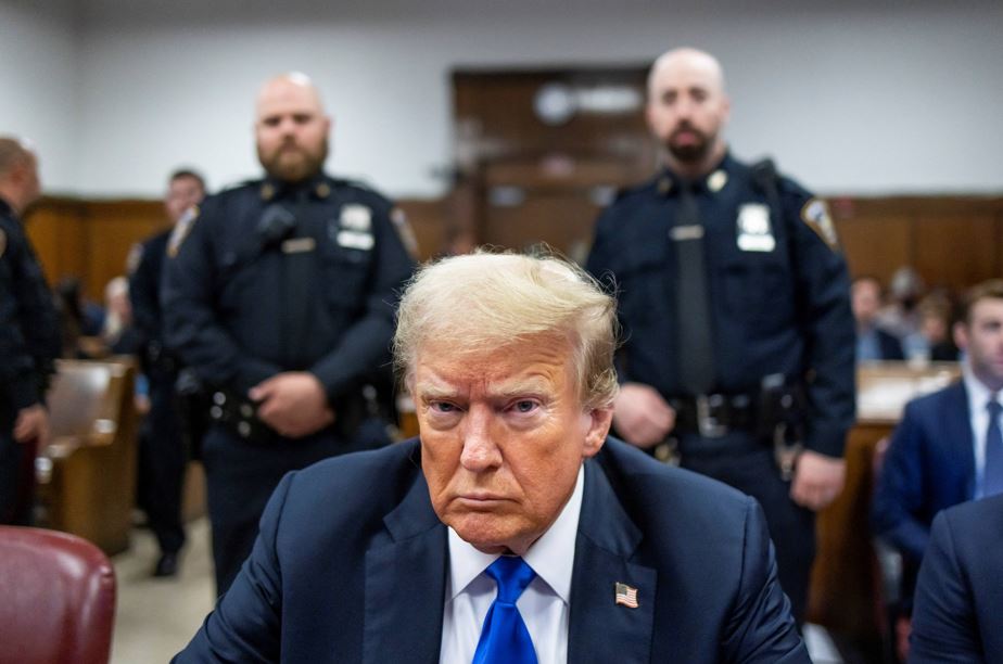 Donald Trump seen at the defendant's table inside the courthouse in May last year, as the jury was scheduled to continue deliberations for his hush money trial at Manhattan Criminal Court.
Photo / AFP