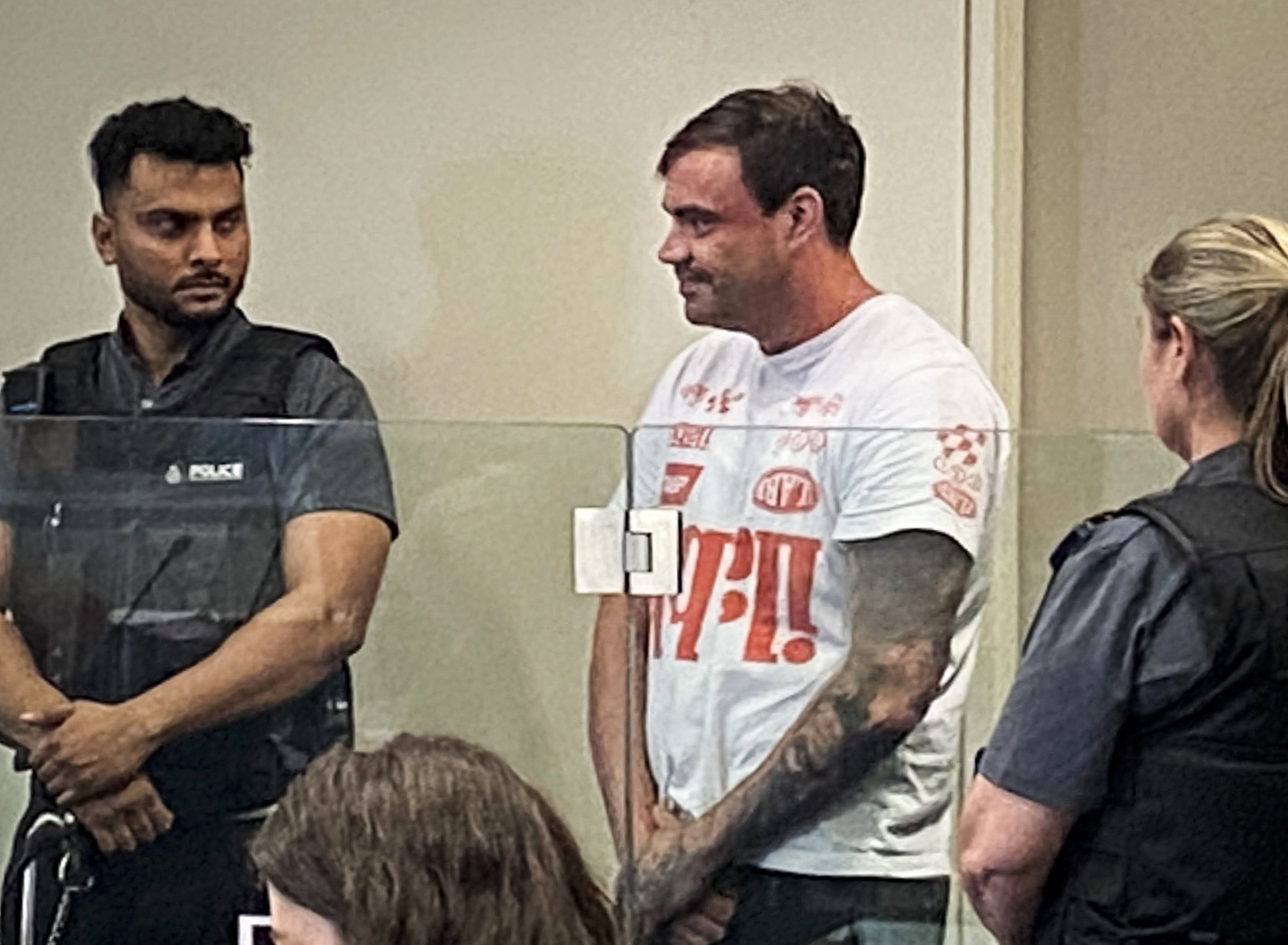 Jamie Maihi Perfect during his first appearance in the North Shore District Court charged with kidnapping and assaulting a woman in Beach Haven on April 2. Photo / George Block
