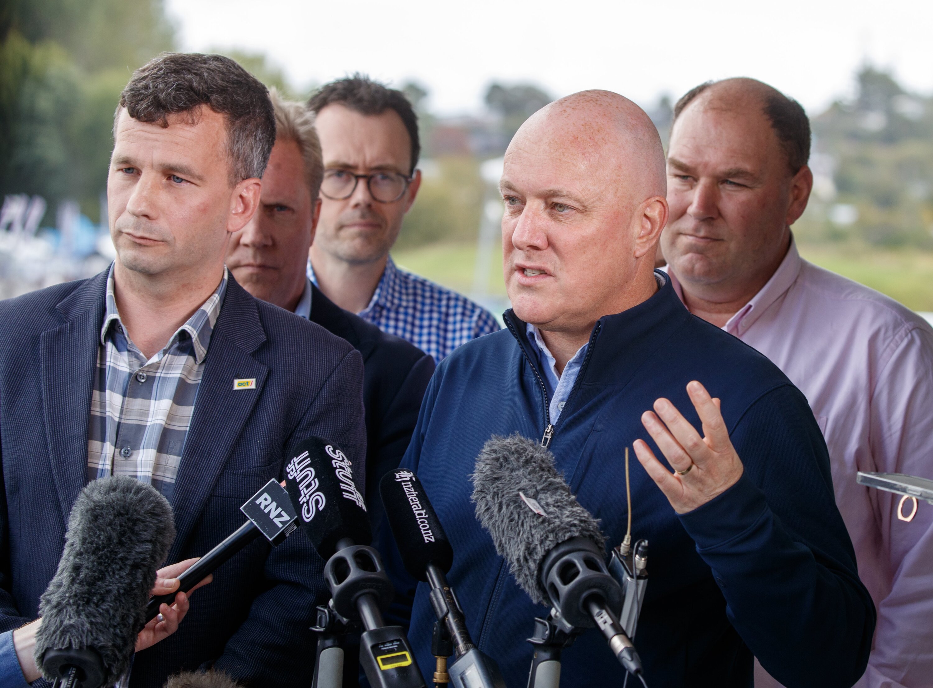 The public's perception of Prime Minister Christopher Luxon (second right) may be influenced by the high profiles of Act leader David Seymour (left) and NZ First leader Winston Peters, commentators have suggested. Photo / Mark Mitchell