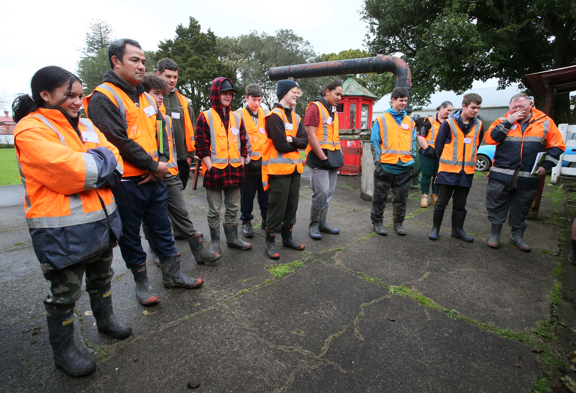 Students from Ruawai College and Renew School observe the humane way to kill possums. Photo / Tania Whyte
