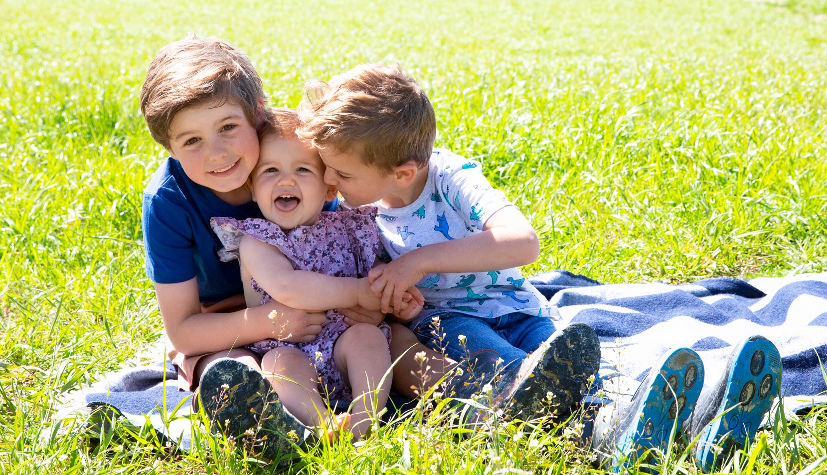 Big brothers Bede (left) and Finn with Bree. 
