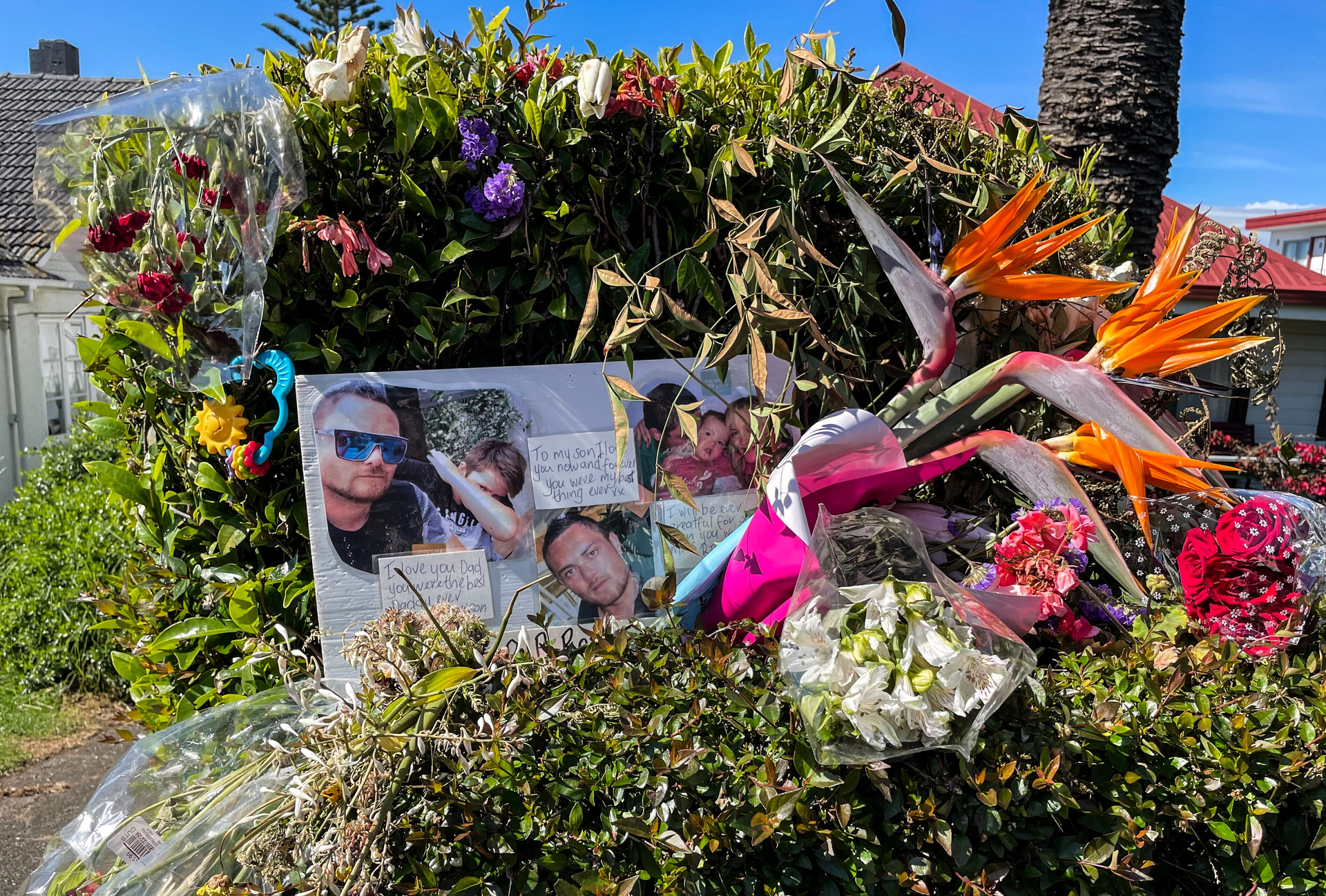 Floral tributes were left near where Robert James Hart was killed in New Lynn earlier this month. Photo / NZME