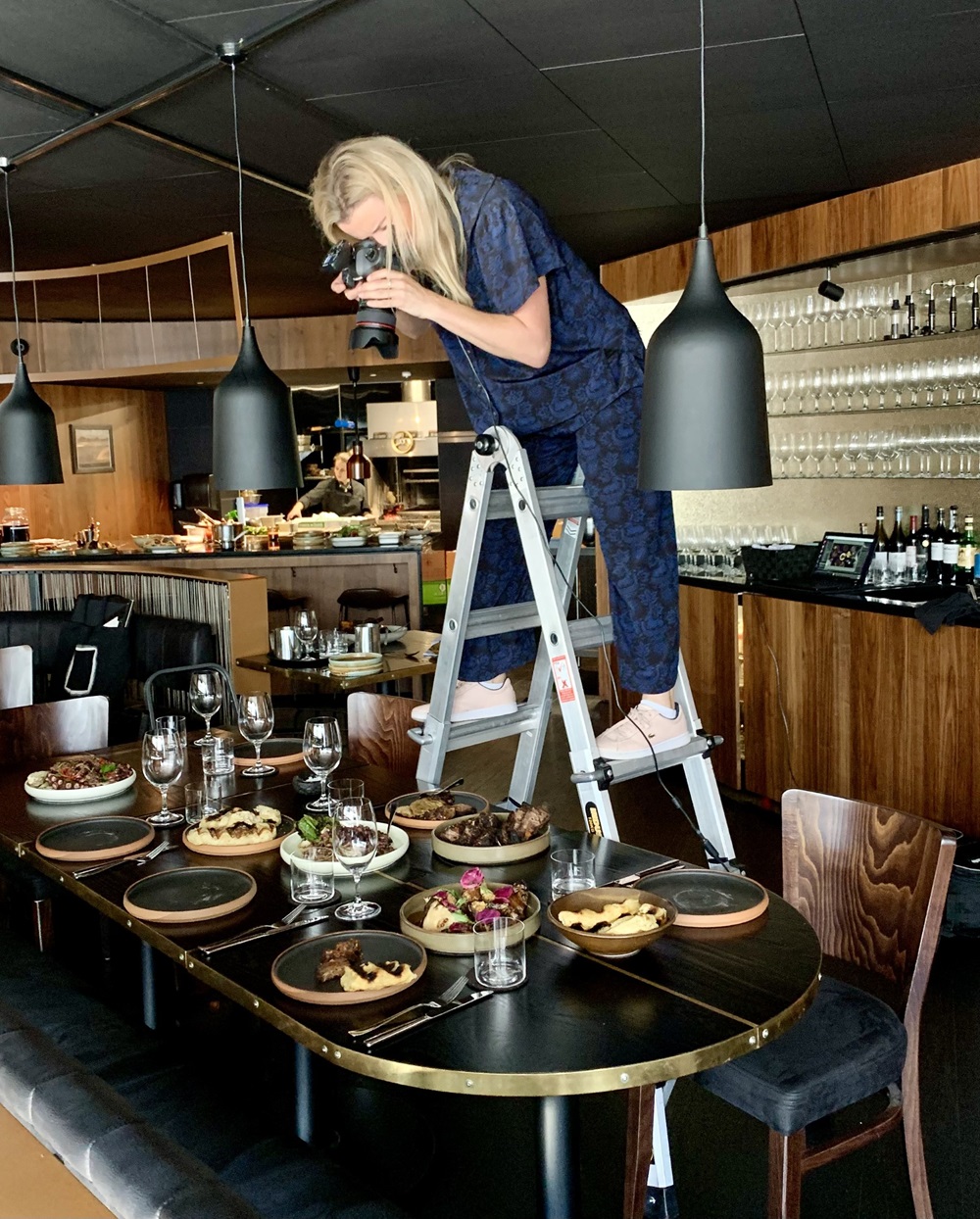 Behind the scenes with Babiche Martens wearing her faithful Karen Walker coordinated set. 