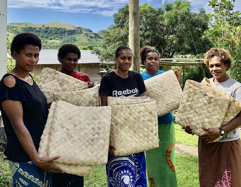 The bags have been crafted in Fiji’s Ra Province using local pandanus.