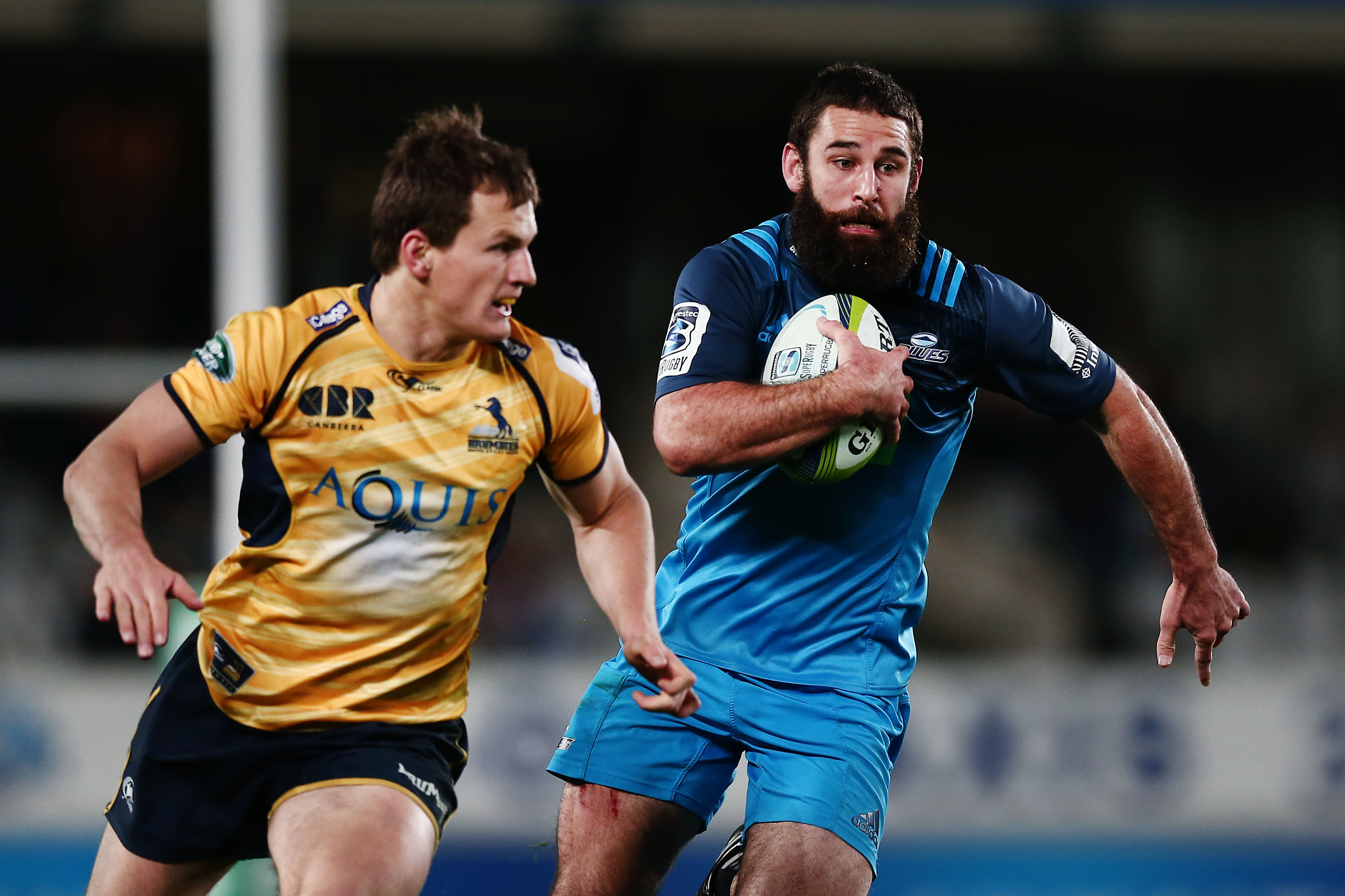 Former Blues halfback Billy Guyton (right). Photo / Photosport
