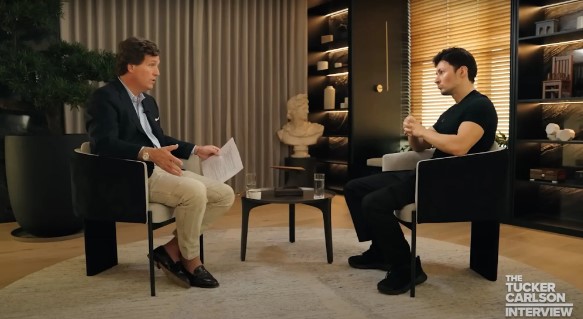 Durov with Tucker Carlson in an interview aired in April. It was one of the first interviews that Durov had given in years. Photo / YouTube