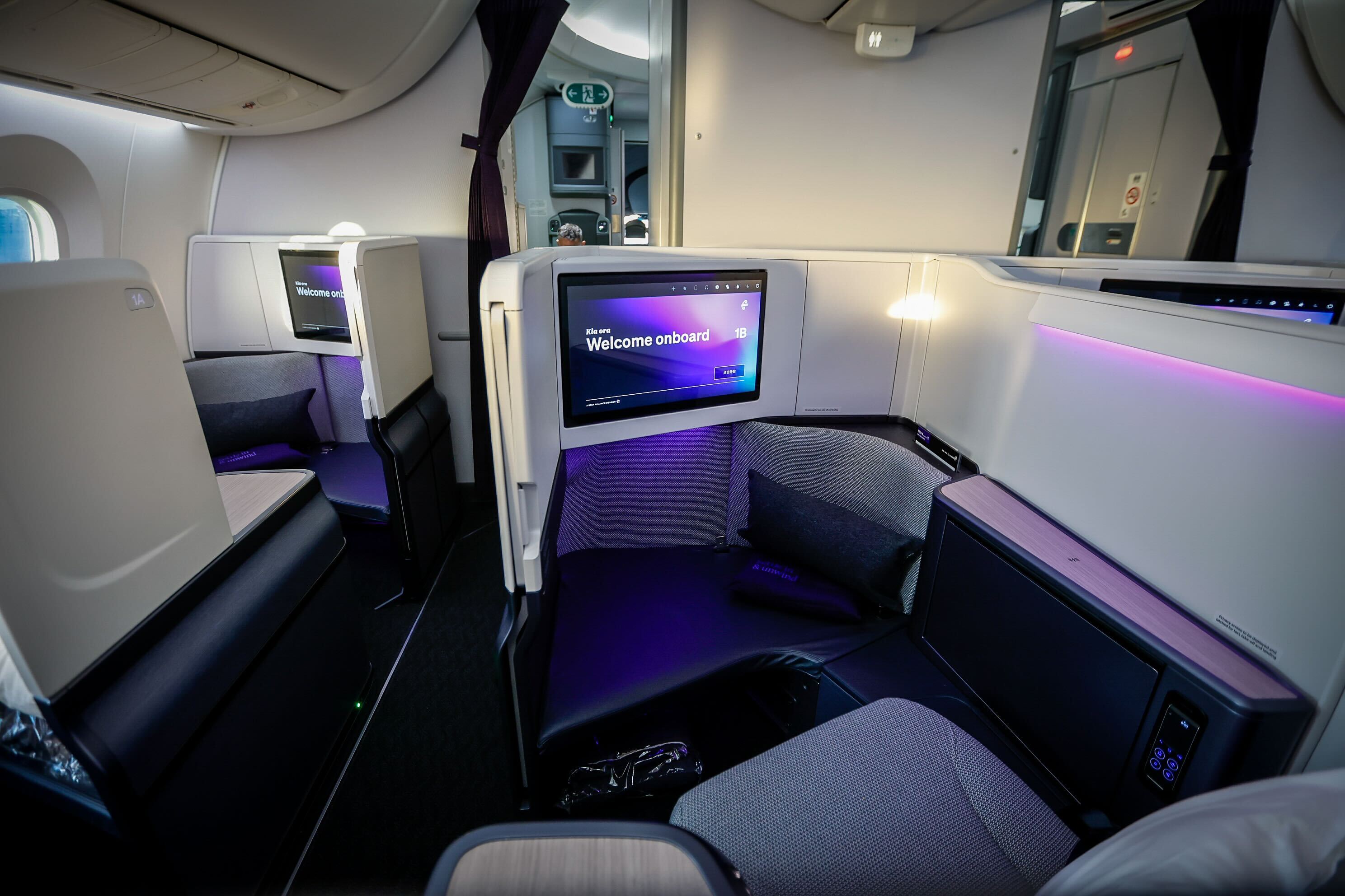 The Dreamliner's Business Premier Luxe section, just behind the cockpit. Photo / Michael Craig