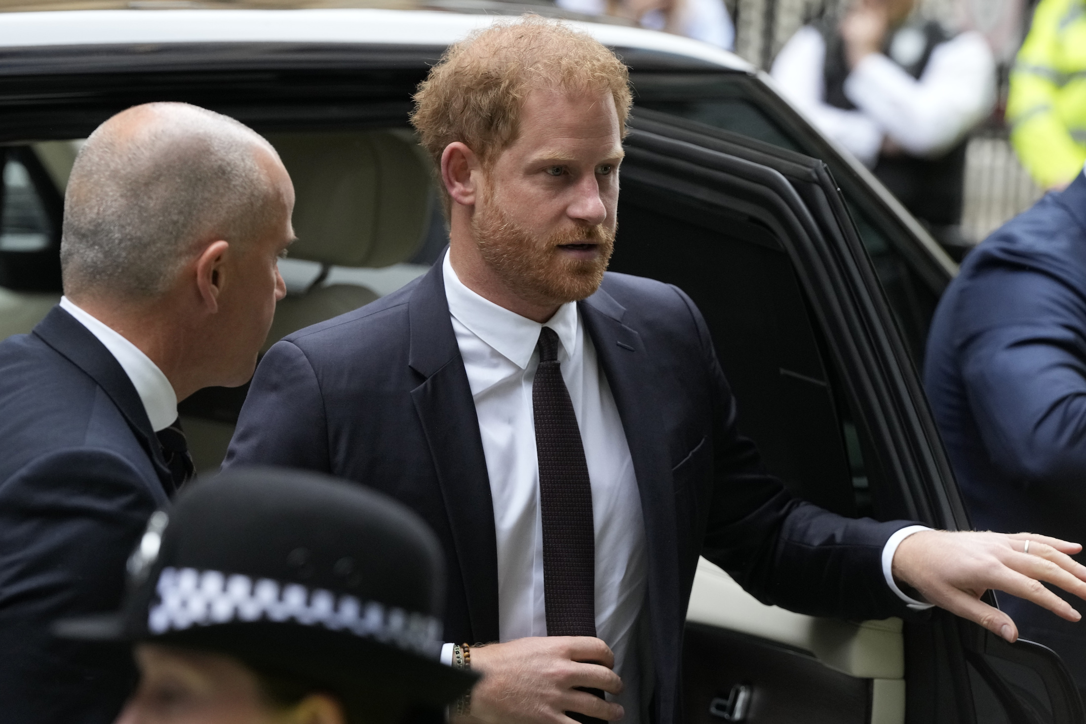 Prince Harry arrives at the High Court in London. Photo / AP