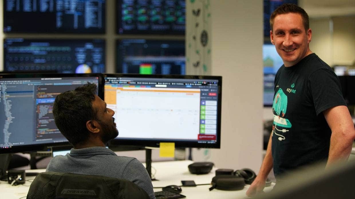 Hadleigh Bognuda (right) sold two previous startups - Vibe (providing services for ISPs) and ThinkConcepts (IT services) before founding ezyVet. Photo / Supplied 