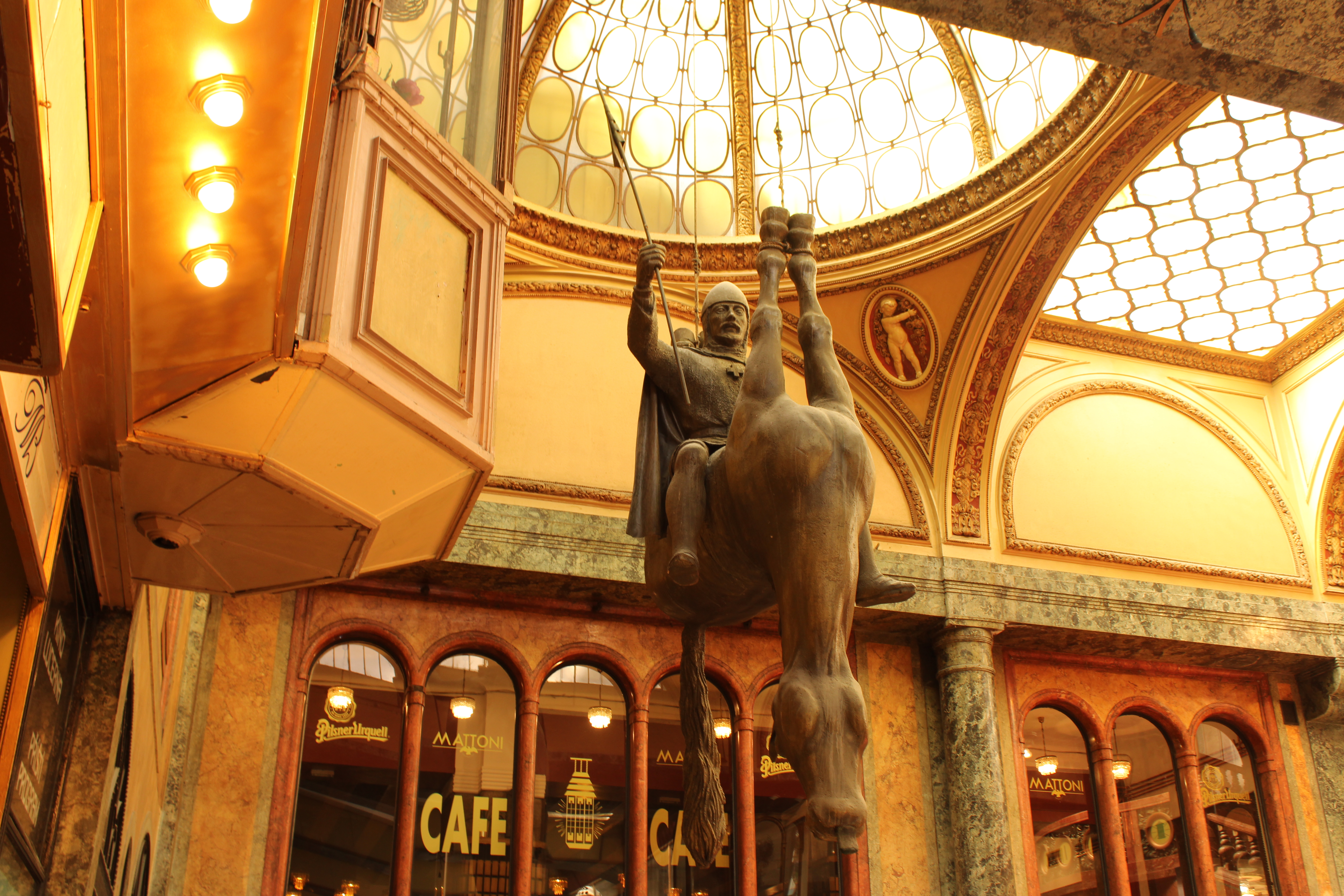 Upside-down horse statue in Lucerna Passage, Prague. Photo / Yaren Fadiloglulari