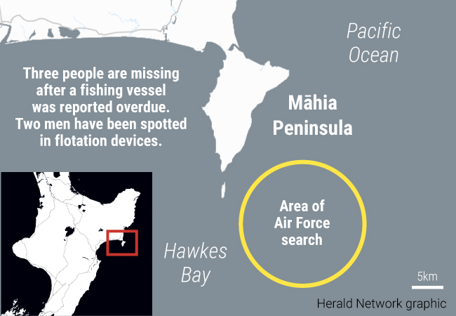 The rough location of the stricken boaties.
