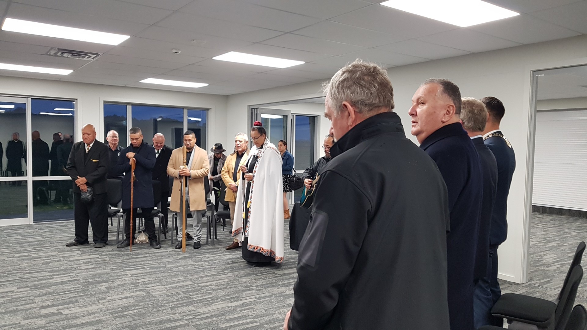 Archdeacon Fran Hokianga blesses the Te Hiku Sports Hub at its opening ceremony.