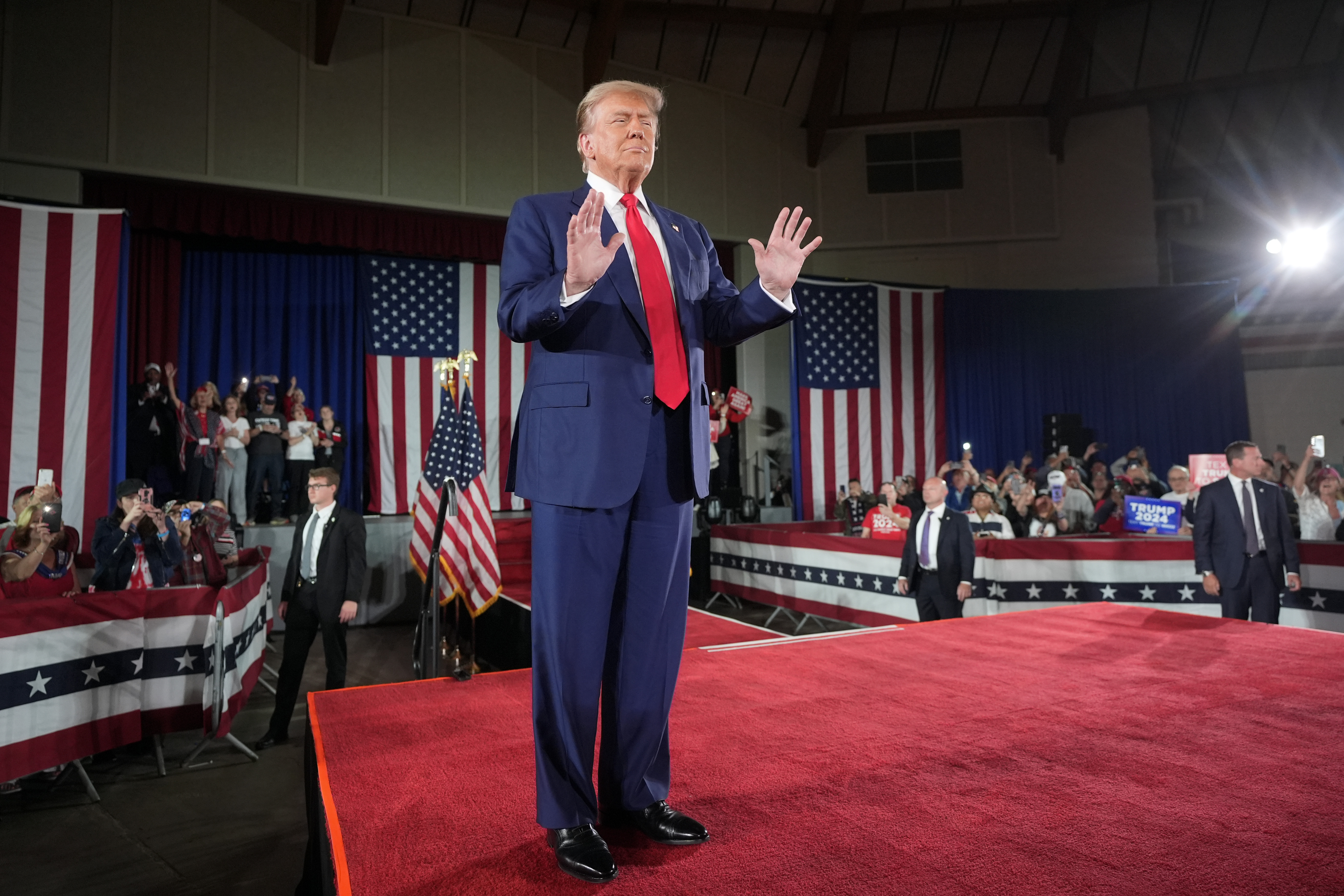 Republican presidential candidate and former US president Donald Trump arrives to speak at a campaign rally on Wednesday, May 1, 2024 at the Waukesha County Expo Centre in Waukesha, Wisconsin. Photo / AP