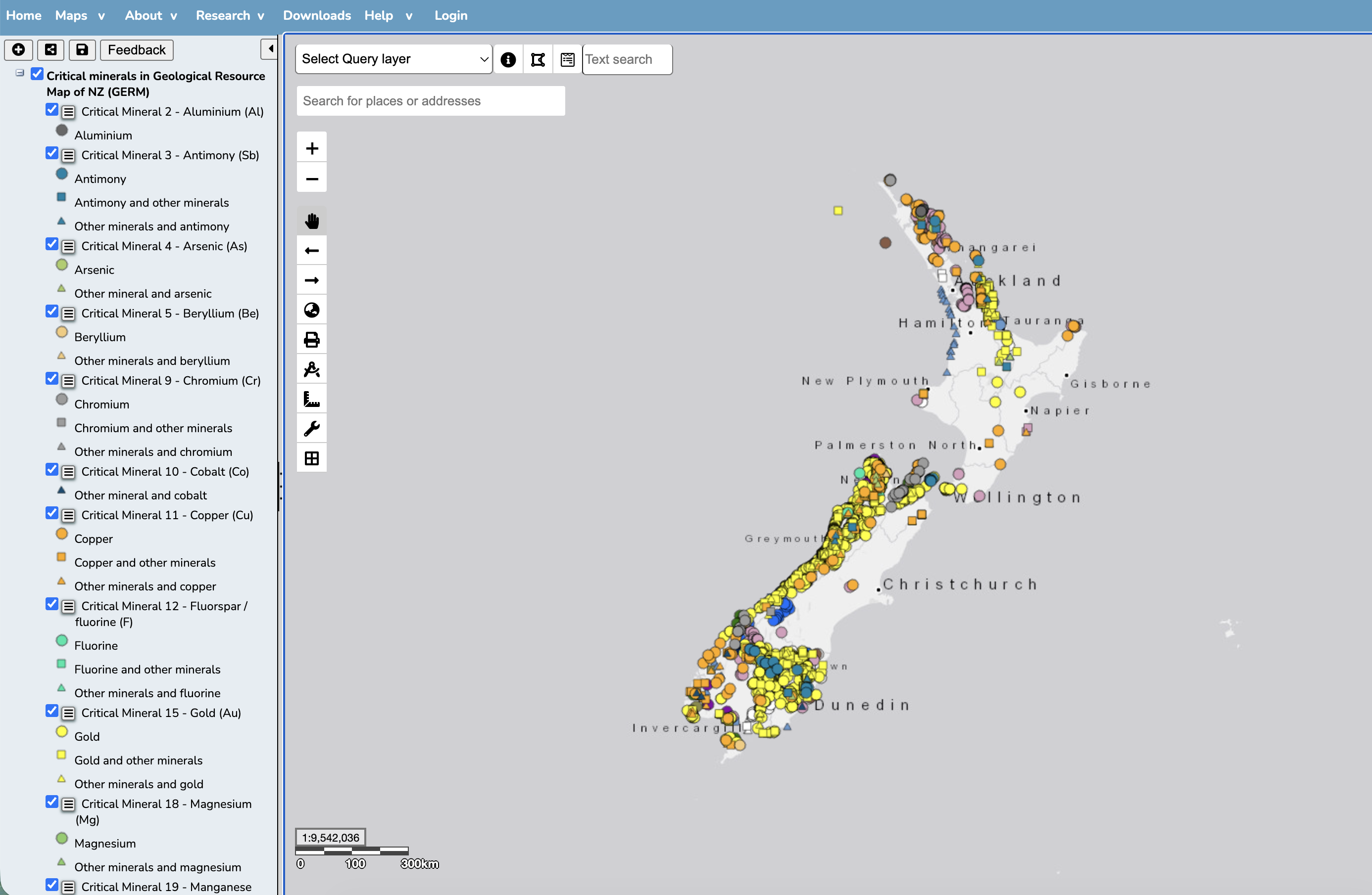 The GNS interactive map identifying critical minerals in New Zealand.
