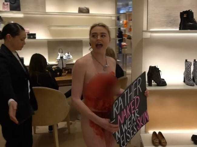 Activist Tash Peterson's semi-naked protest in Perth Louis Vuitton store -  NZ Herald