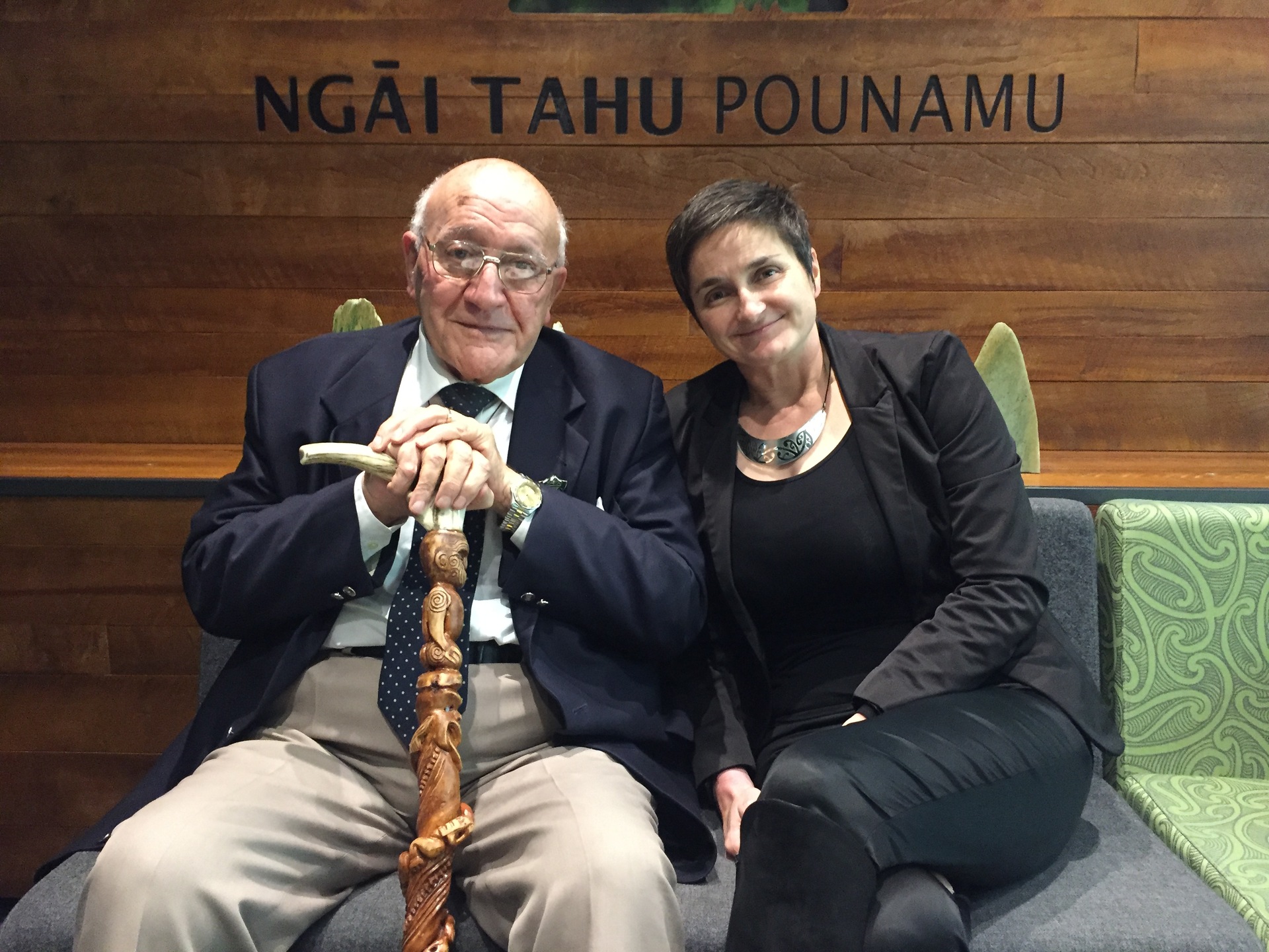 Ta Tipene O'Regan, long-time chair of Ngāi Tahu Trust Board and chief negotiator, and his daughter Hana, who works for Te Runanga o Ngāi Tahu as general manager of oranga (health).
