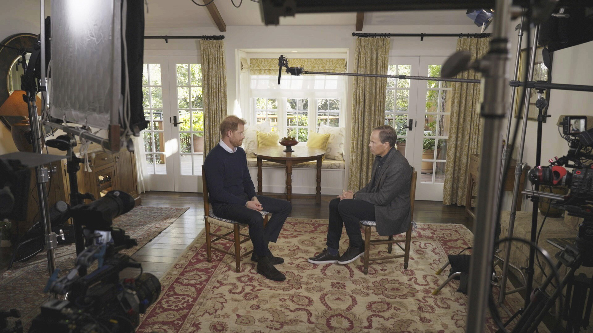 Prince Harry speaking during an interview with ITV's Tom Bradby for the programme Harry: The Interview. Photo / AP