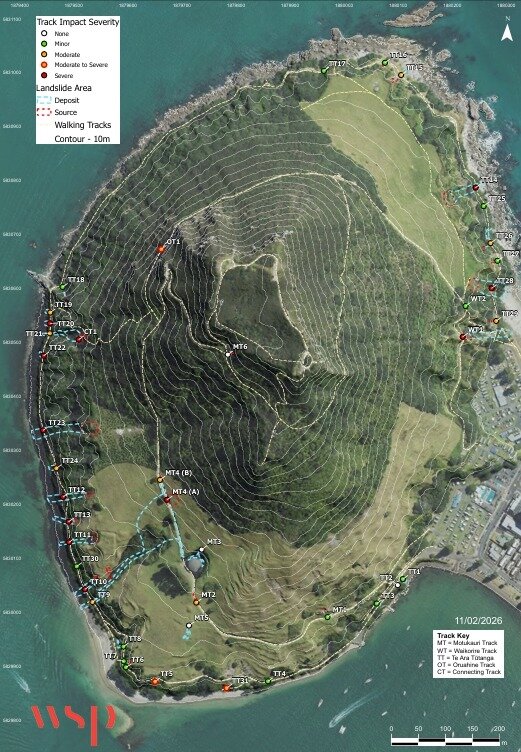 A map of Mauao's 42 slips. Image / Tauranga City Council