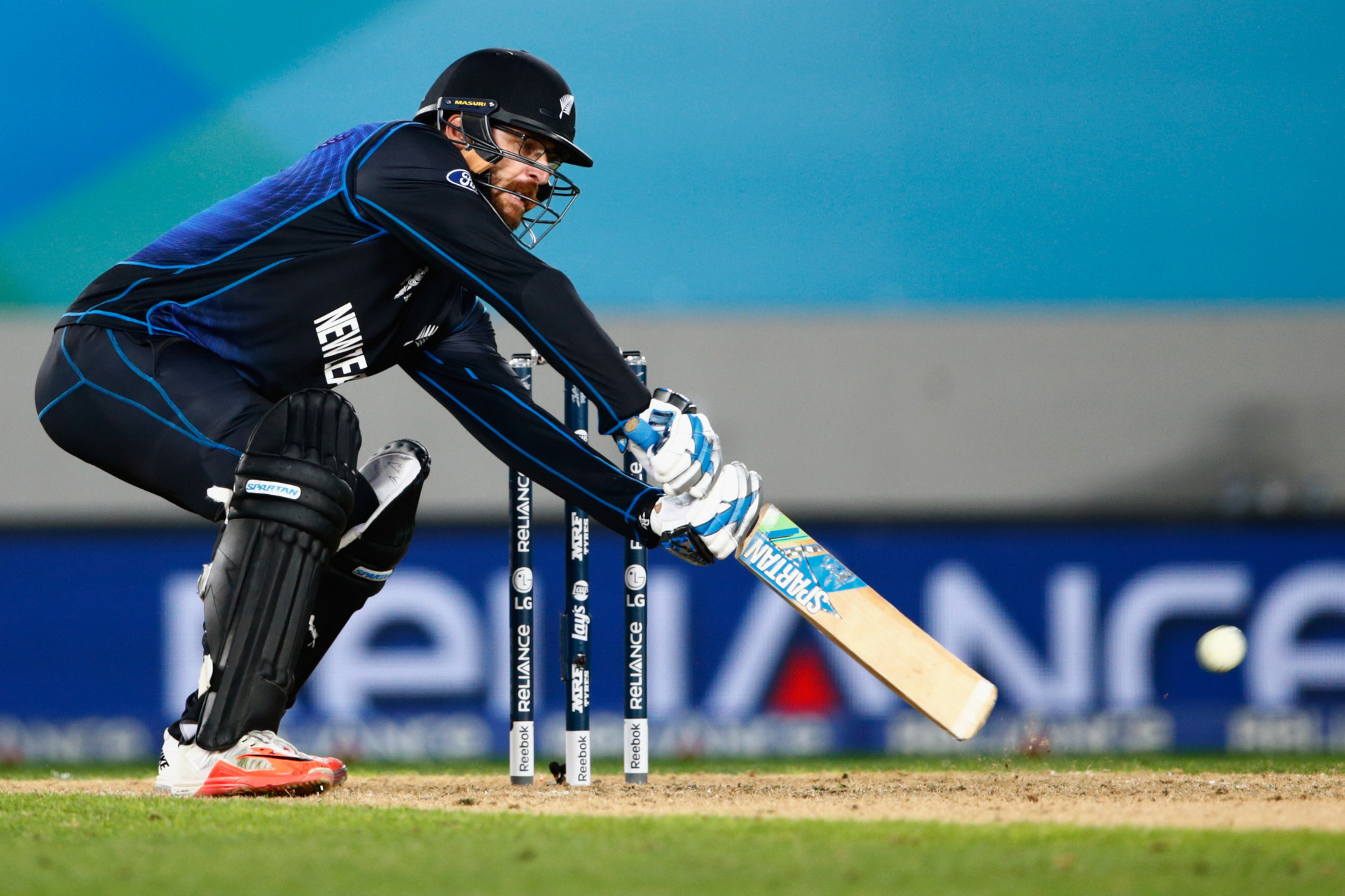 It wasn't pretty but Daniel Vettori's unconventional stroke play kept New Zealand in the contest. Photo / Getty
