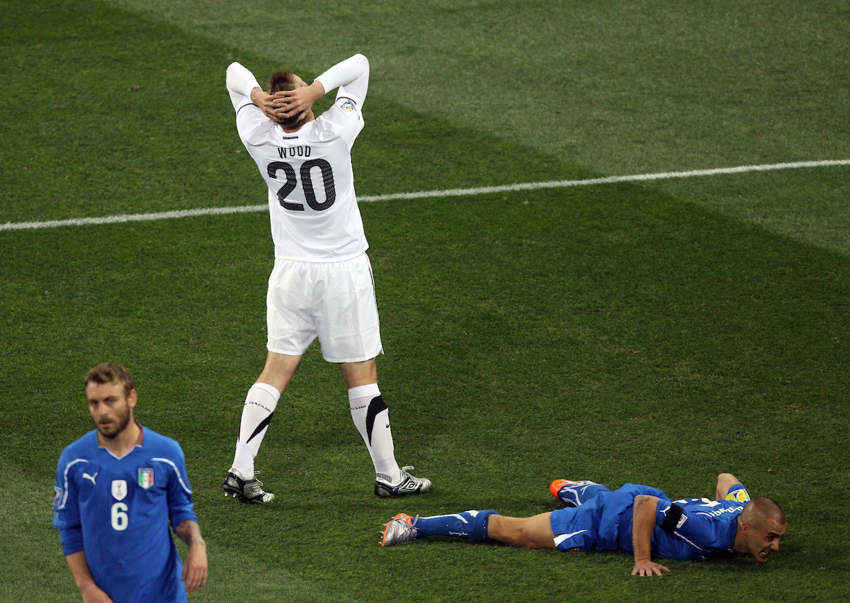 Chris Wood reacts to a close miss in the 2010 World Cup group stage match between New Zealand and Italy. Photo / Photosport