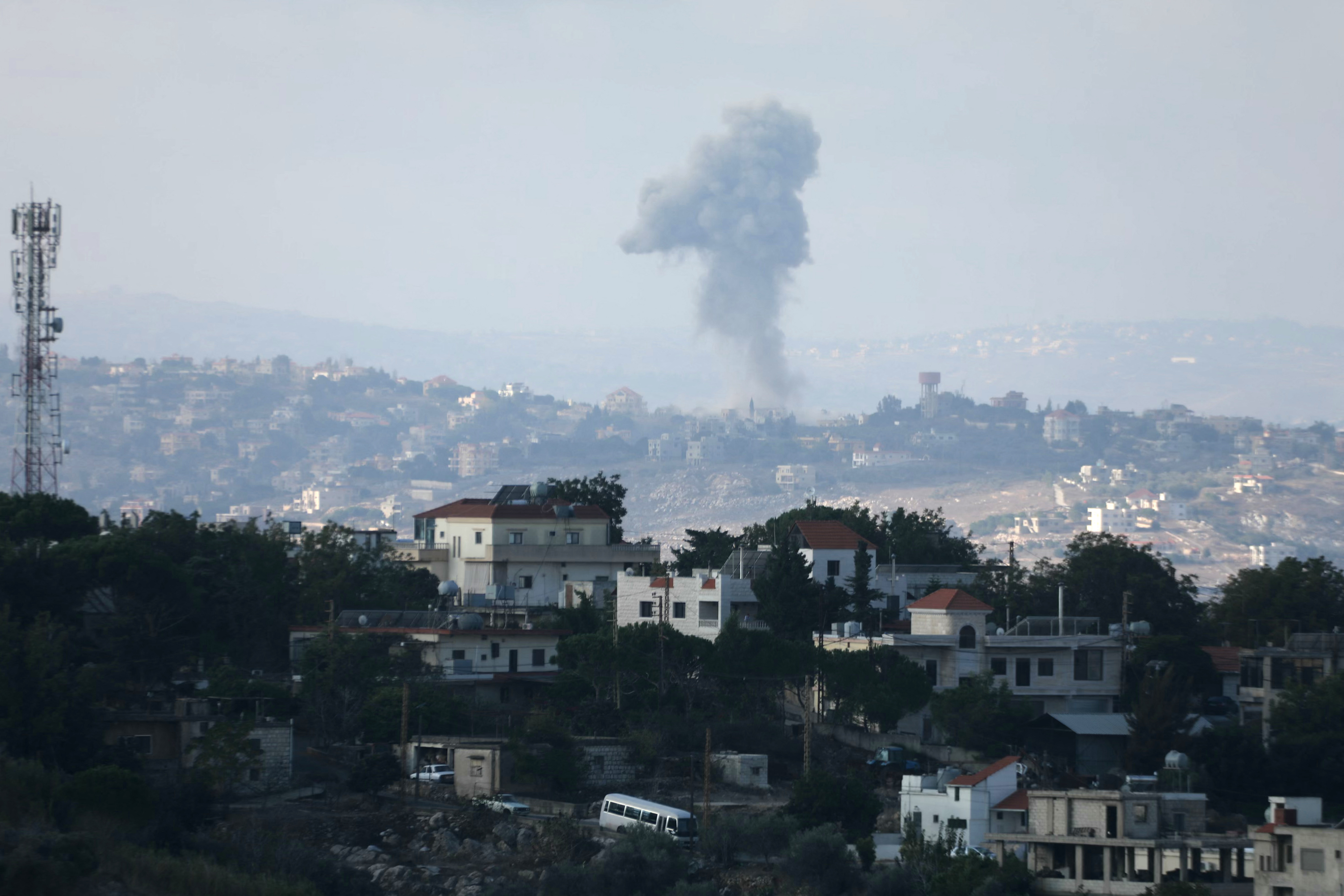 Smoke billows from the site of an Israeli air strike on the village of Taybeh in southern Lebanon on October 17, 2024. Photo / AFP