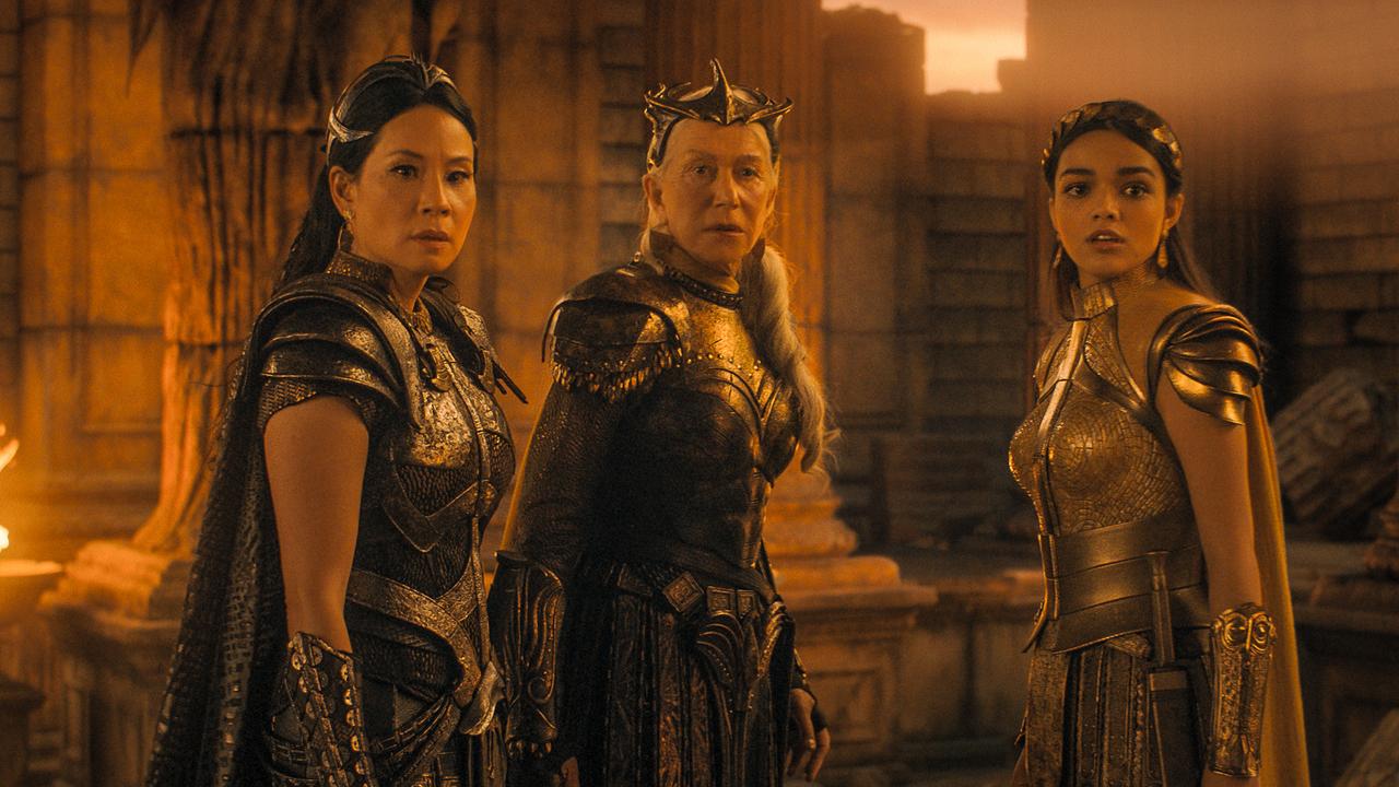 Lucy Liu, Helen Mirren and Rachel Zegler are furious Gods in the superhero sequel Shazam! Fury of the Gods. 