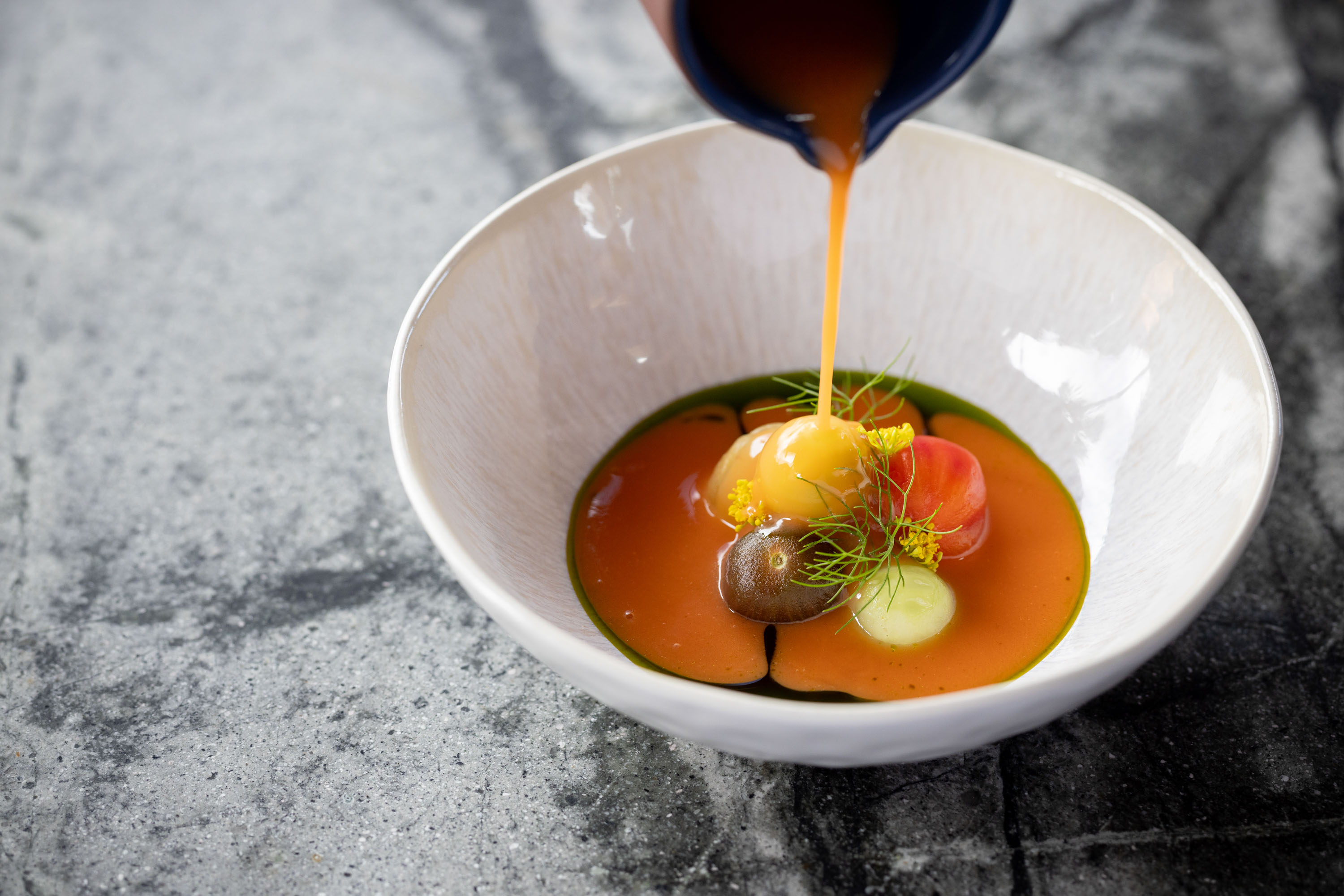 Gazpacho of ripe summer tomatoes. Photo / Babiche Martens