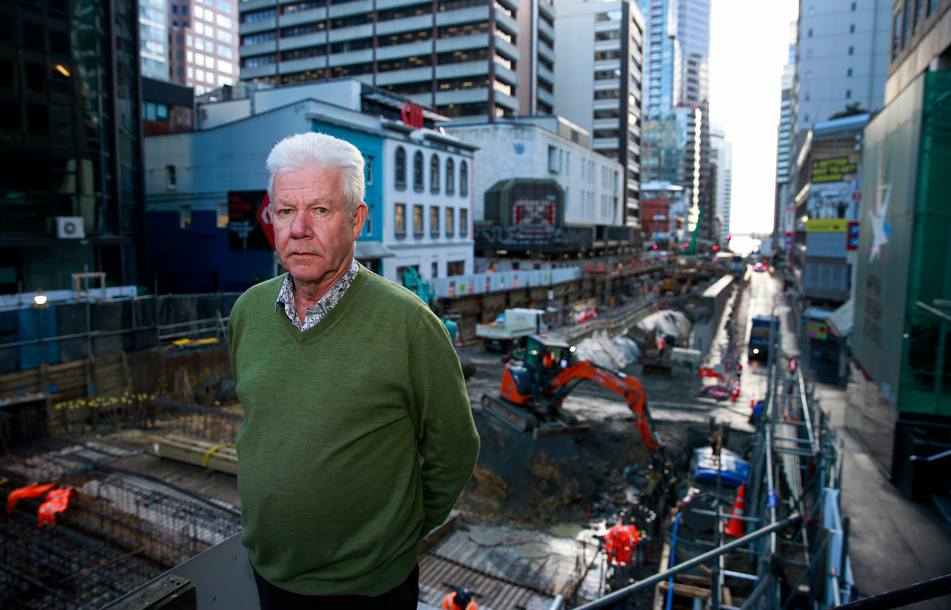 Albert St landlord Grant McRae has lost 85 per cent of his income because of the City Rail Link works. Photo / Alex Burton