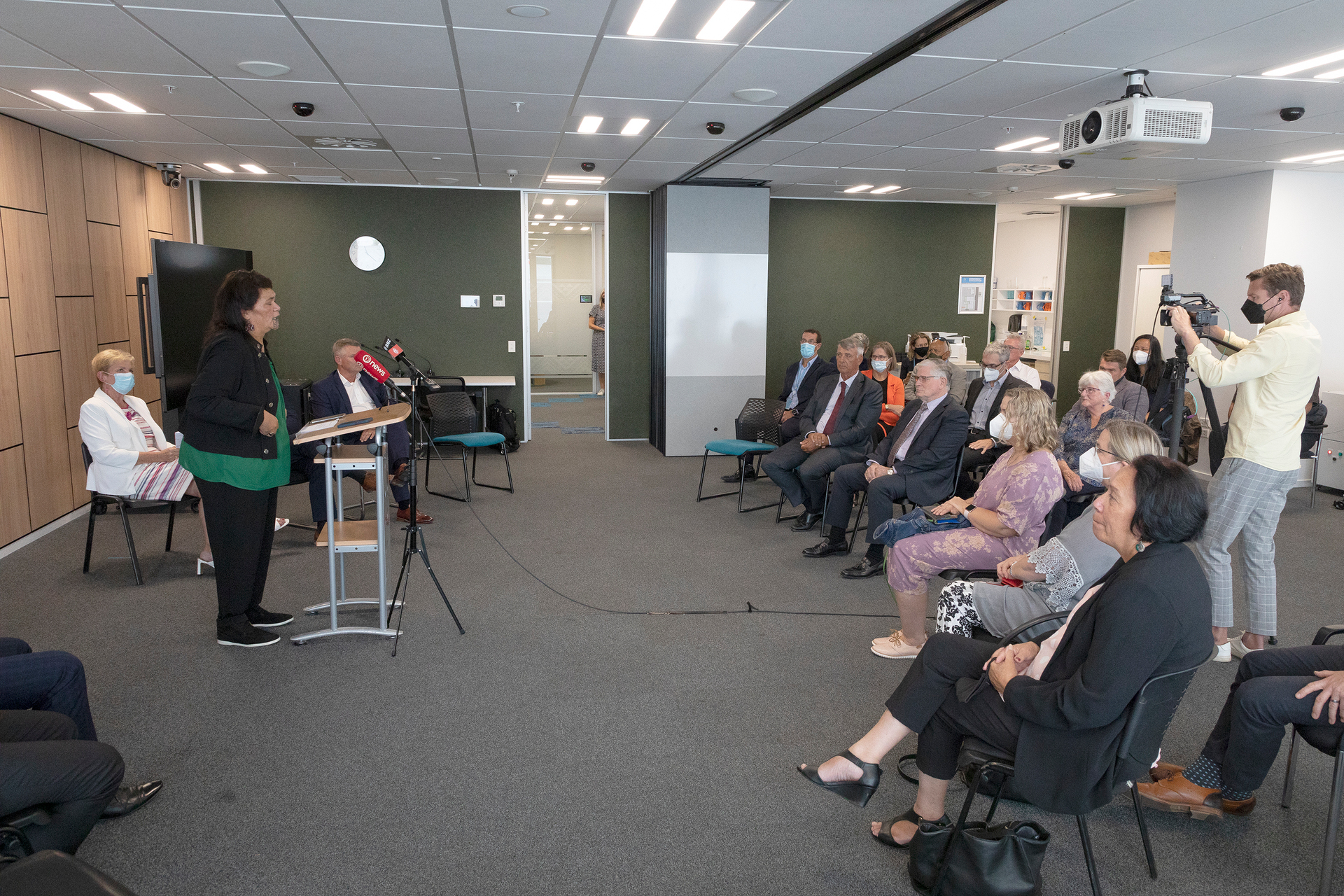 Local Government Minister Nanaia Mahuta addresses a modest crowd of political, business, and Maori leaders at Tauranga City Council. Photo / Andrew Warner