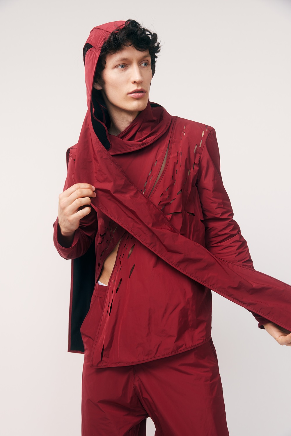 A design by Salma Ibrahim-Jerrywo, a conceptual and unconventional menswear design using post-digital additives and waste from the film industry. Photo / Apela Bell