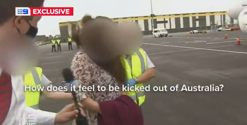 Channel 9 reporter Jordan Fabris thrust a microphone in the faces of New Zealand citizens being deported from Australia. Photo / Supplied