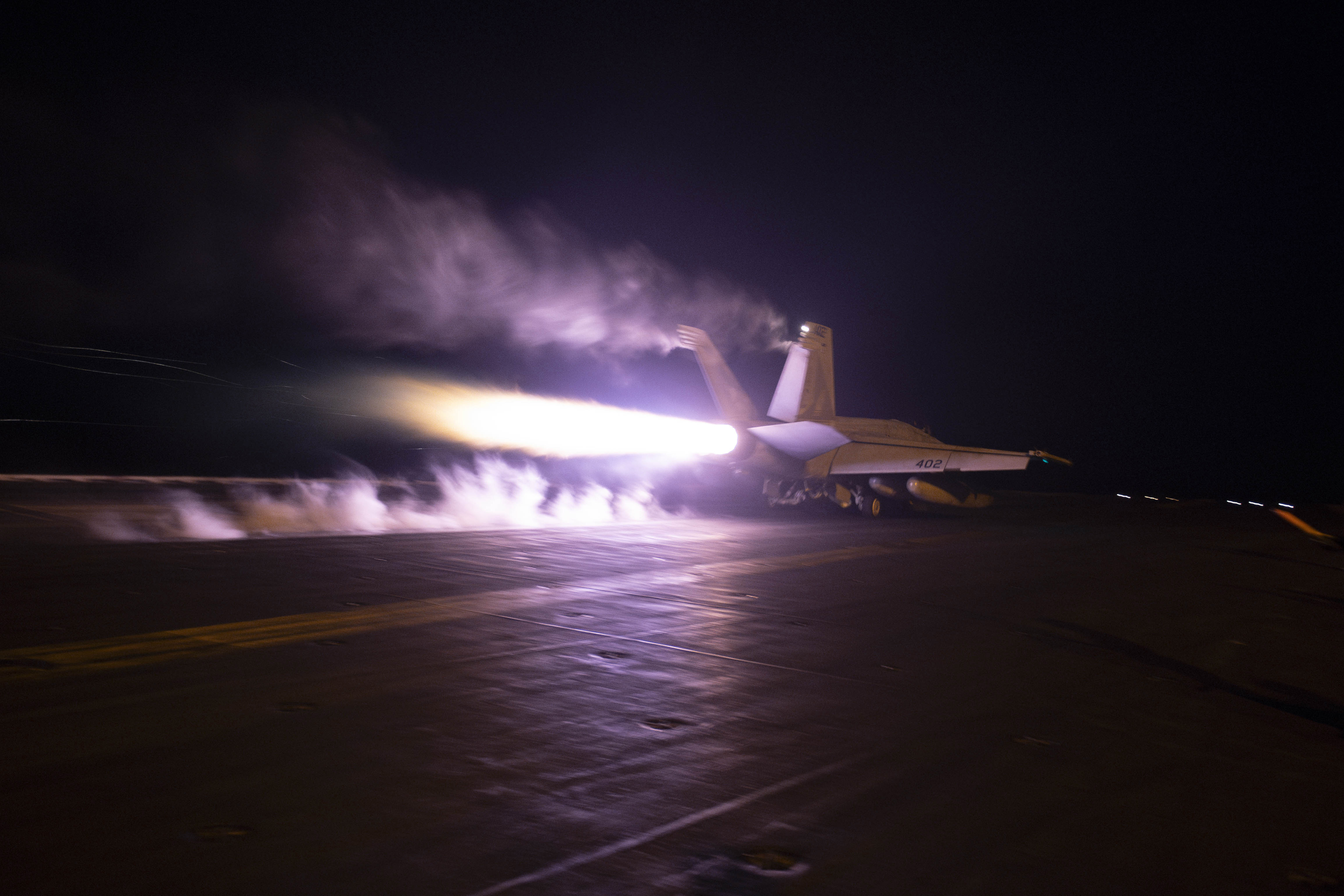 This image provided by the US Navy shows an aircraft launching from USS Dwight D. Eisenhower during flight operations in the Red Sea on January 22, 2024. The US and Britain have struck more than a dozen Houthi targets in Yemen today. Photo / AP