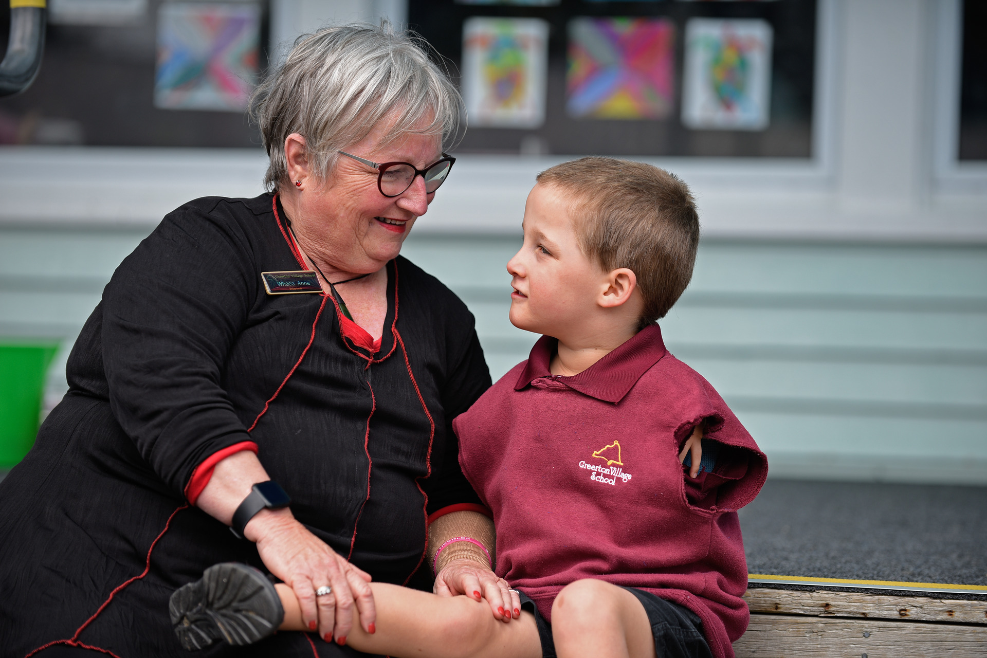 Greerton Village School principal Anne Mackintosh with student Felix Fowler Oates, 6. Photo / George Novak, Bay of Plenty Times