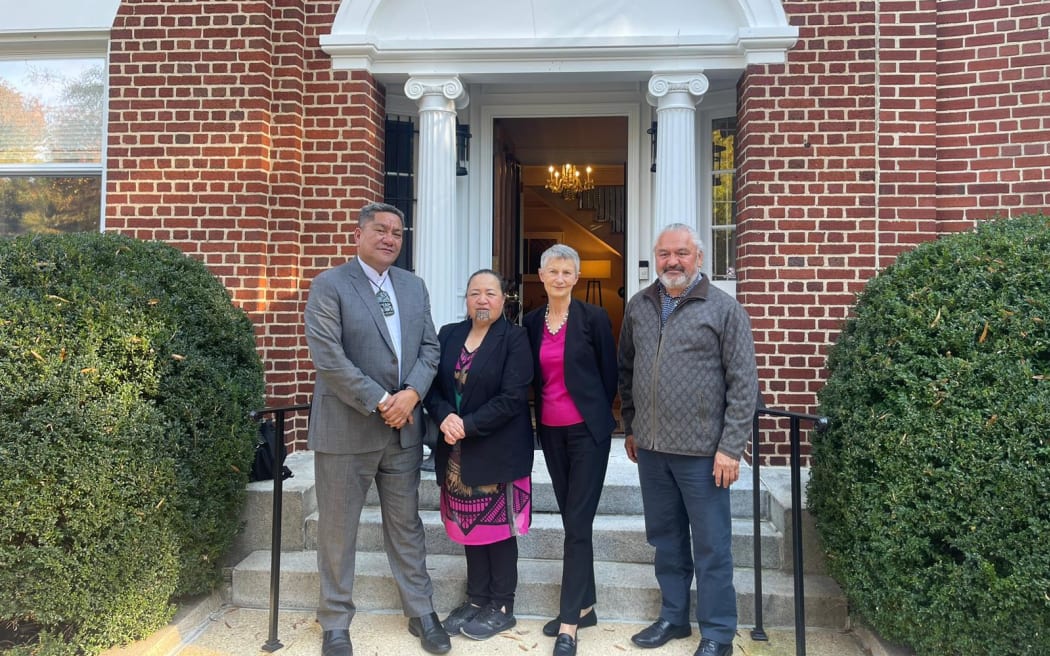 Hohepa Campbell (far left) meeting with New Zealand Ambassador to the US Rosemary Banks (centre right). Photo / Supplied, Hohepa Campbell