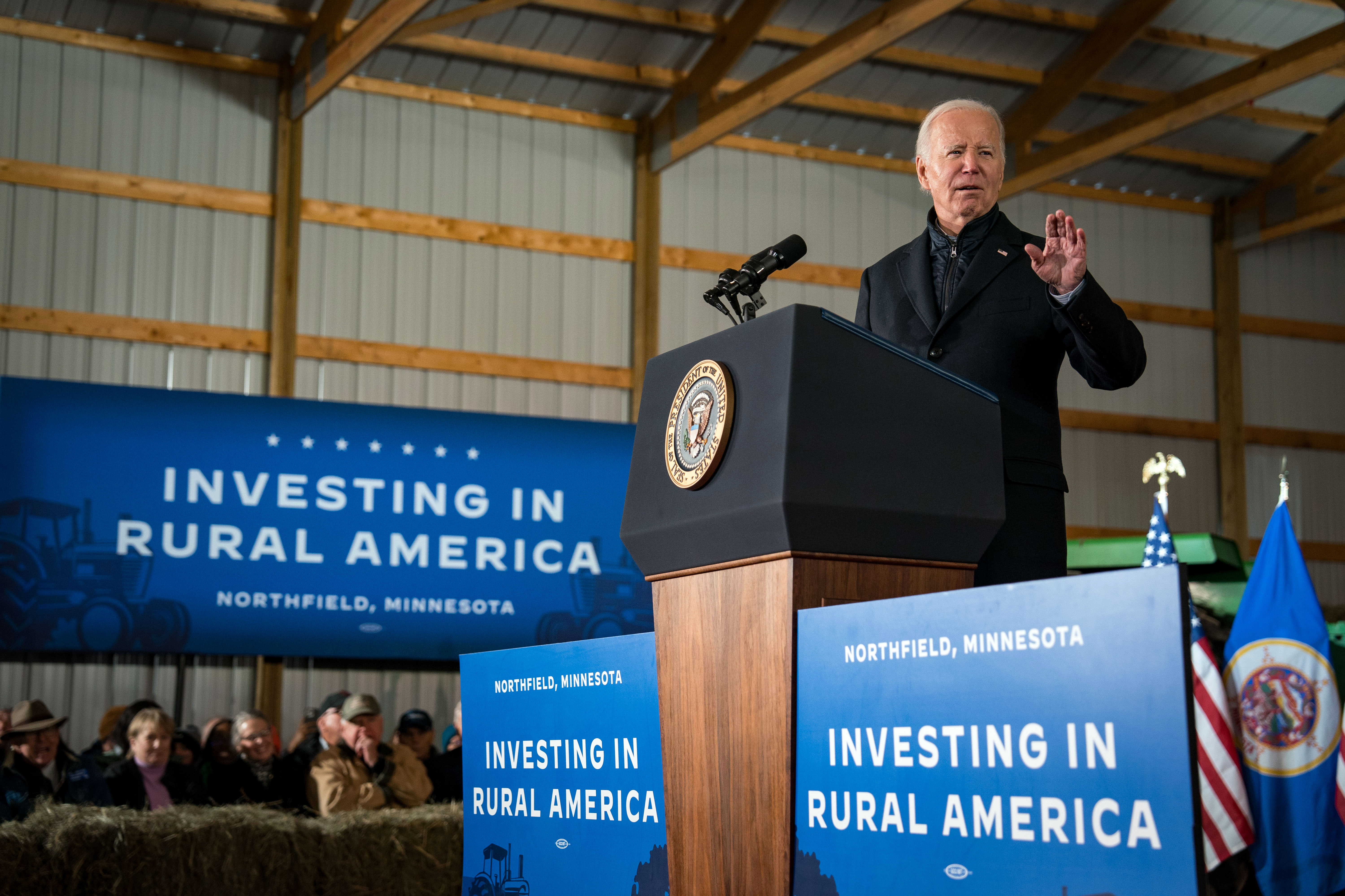 President Joe Biden speaks in Northfield, Minnesota on November 1. Polling shows Biden losing his advantage among younger voters. Photo / Kent Nishimura, The New York Times
