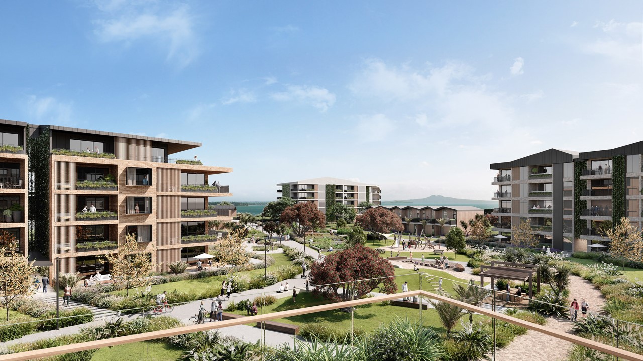 Plans for the new Beachlands South town hub, with multi-level apartments.
