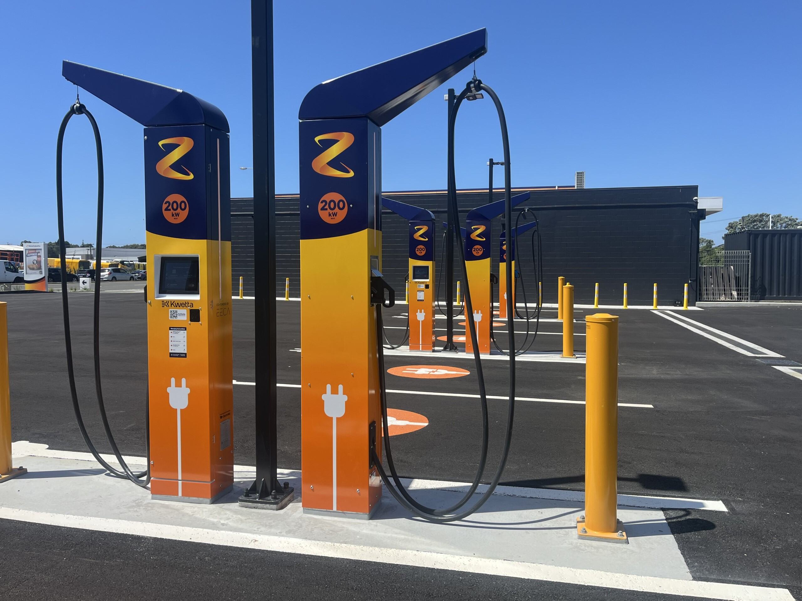 Kwetta's electric vehicle chargers at a Z Energy petrol station in New Plymouth can already fast-charge trucks.
