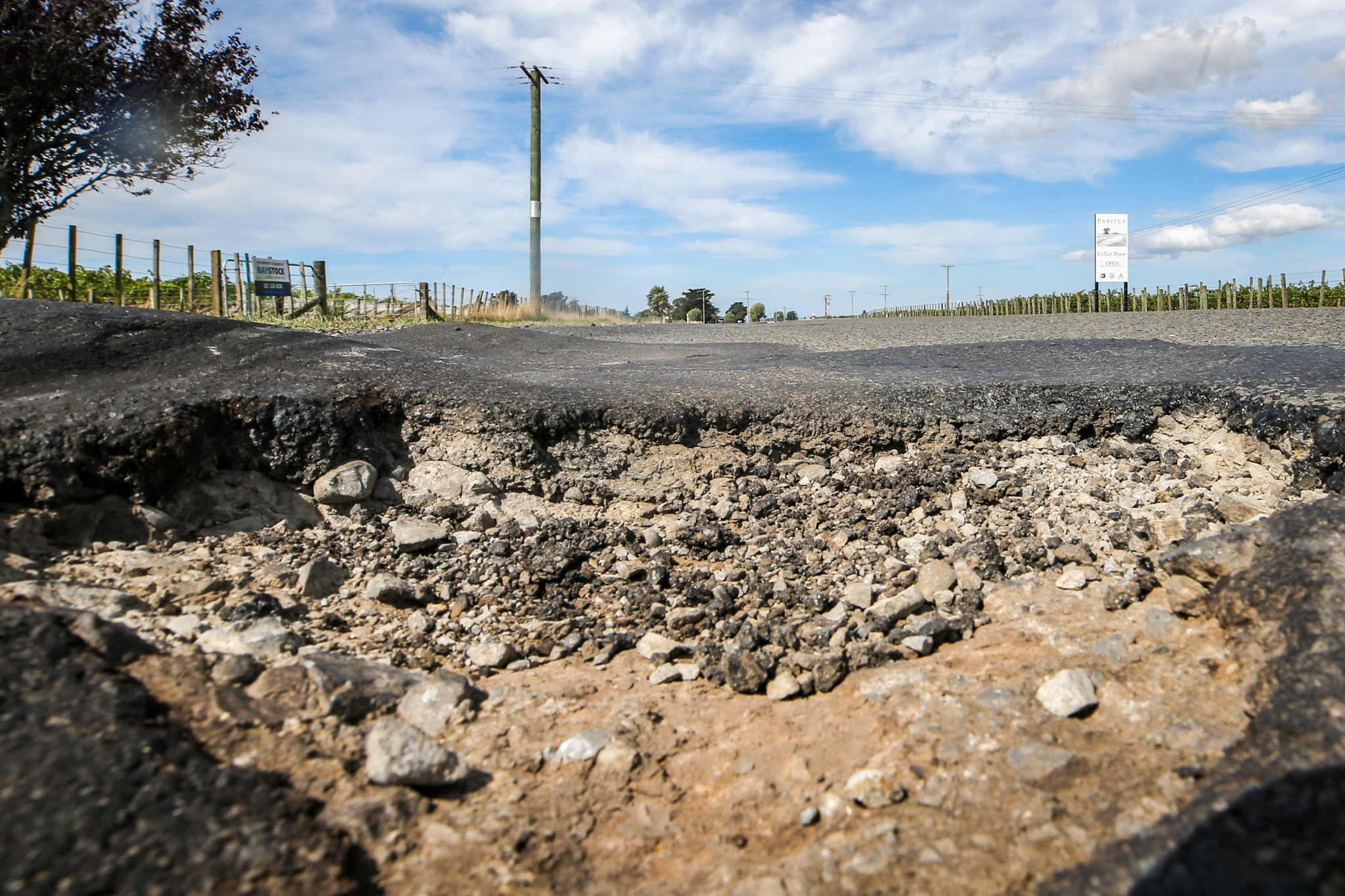 A pothole on SH50, near Bridge Pā. Photo / Paul Taylor