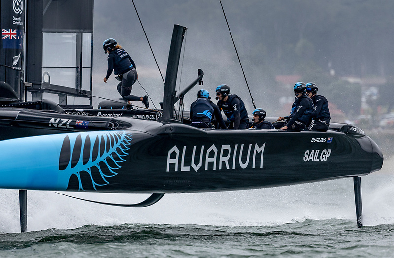 New Zealand SailGP Team helmed by Peter Burling in action on Race Day 1 of the SailGP Season 4 Grand Final in San Francisco.  Photo / Jed Jacobsohn for SailGP.